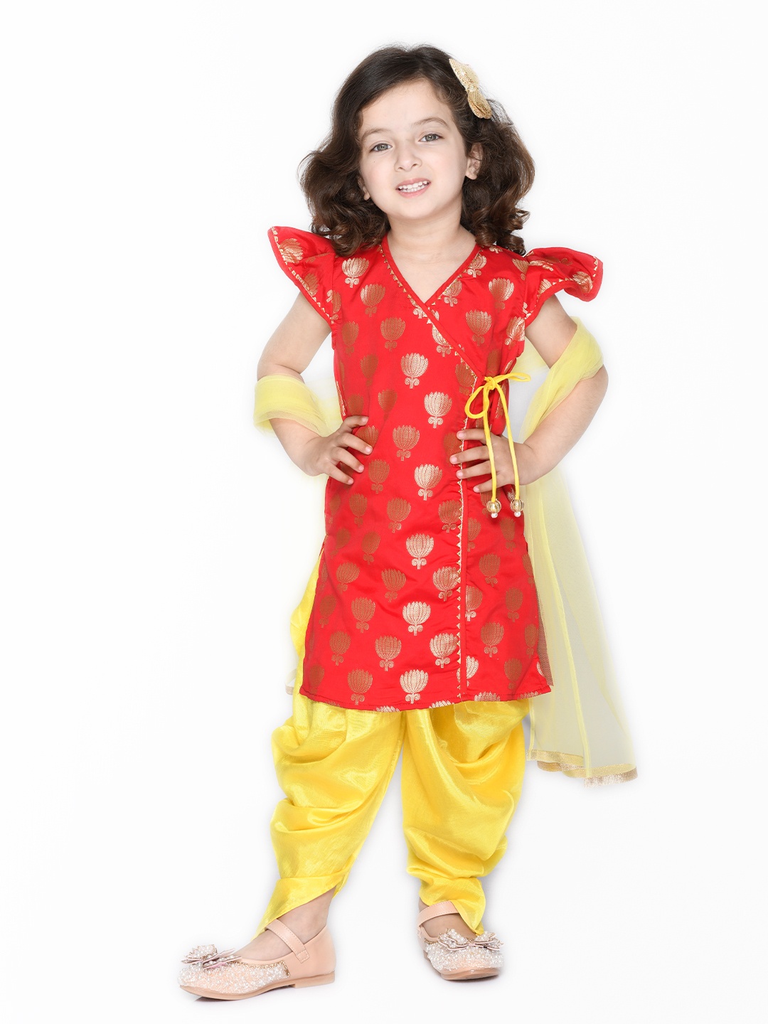 

SAKA DESIGNS Girls Red Printed Angrakha Kurti with Dhoti Pants & With Dupatta