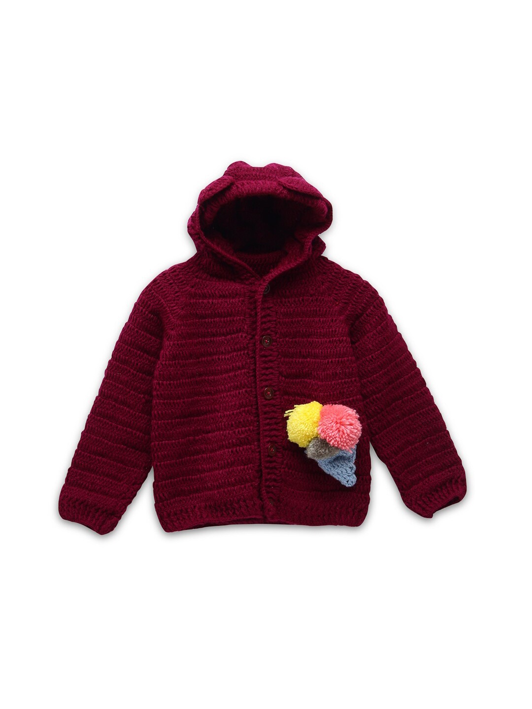 

CHUTPUT Unisex Kids Maroon & Pink Ribbed Cardigan with Embellished Detail
