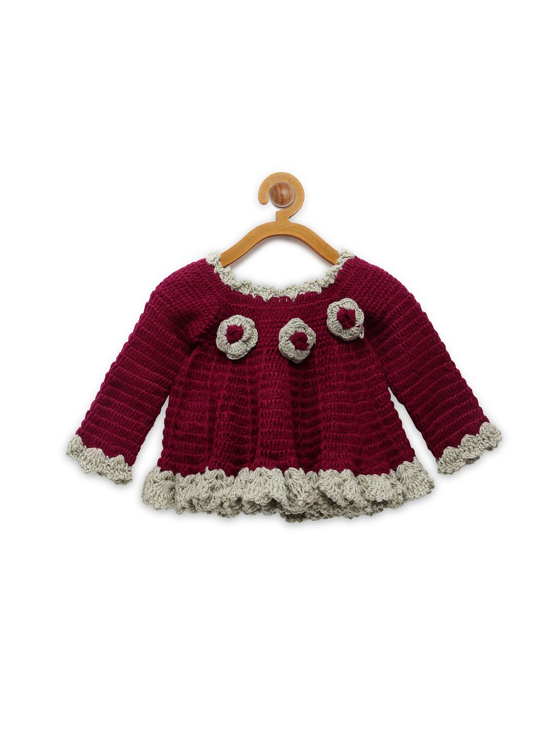 

CHUTPUT Unisex Kids Maroon & Grey Cable Knit Pullover with Applique Detail