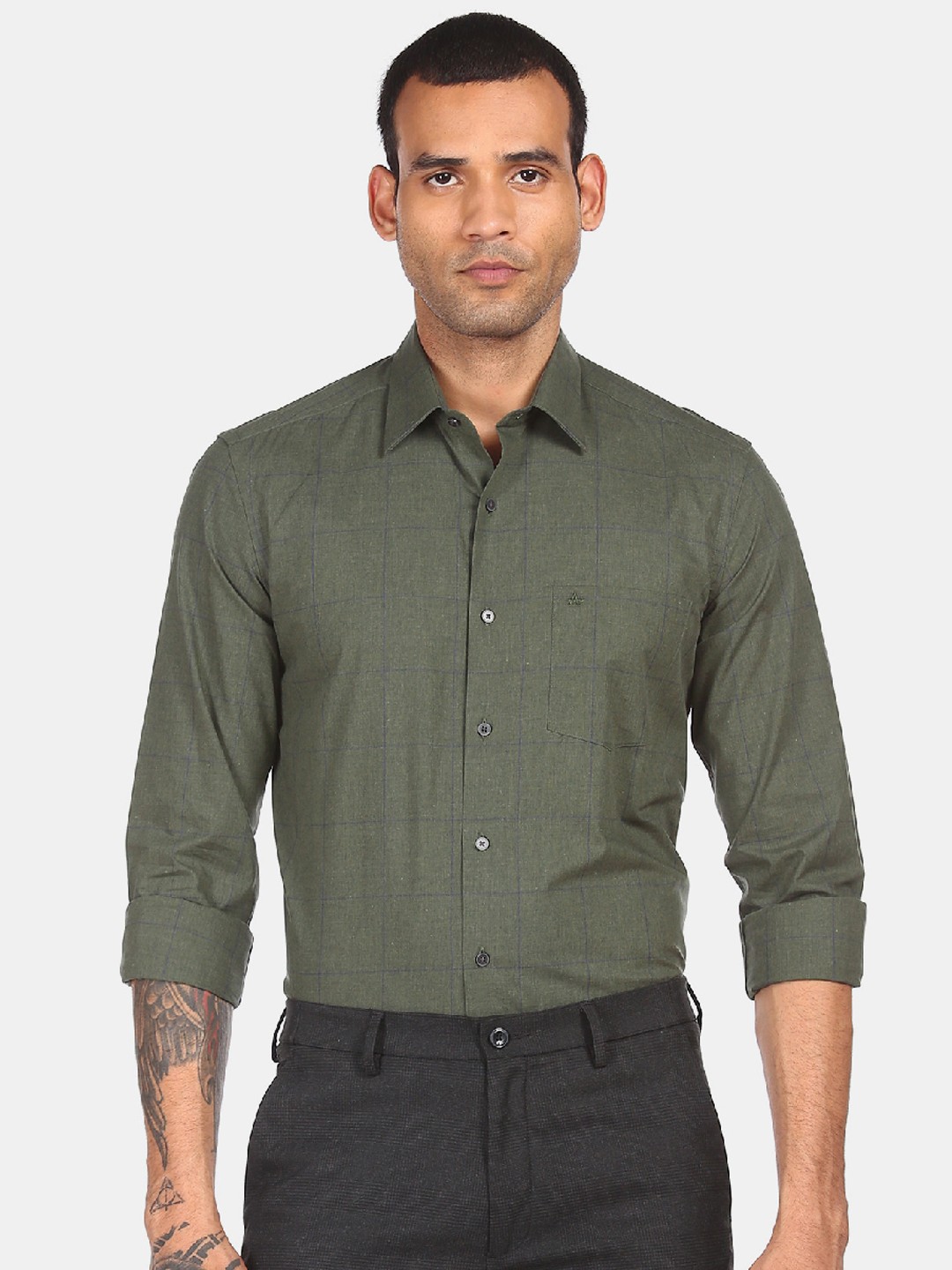 

Arrow New York Men Green Slim Fit Opaque Pure Cotton Formal Shirt