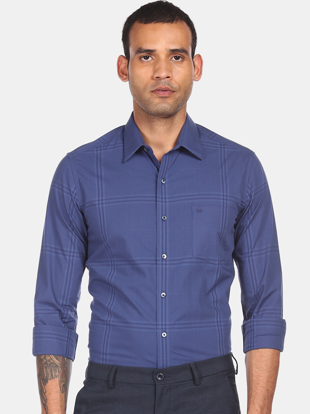 

Arrow New York Men Blue Slim Fit Opaque Checked Casual Shirt