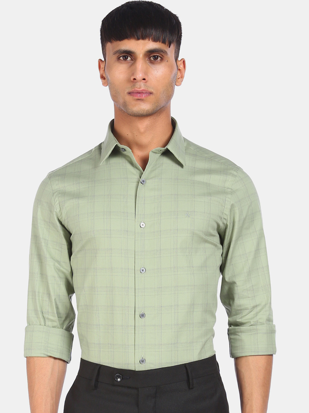 

Arrow New York Men Olive Green Slim Fit Checked Casual Shirt