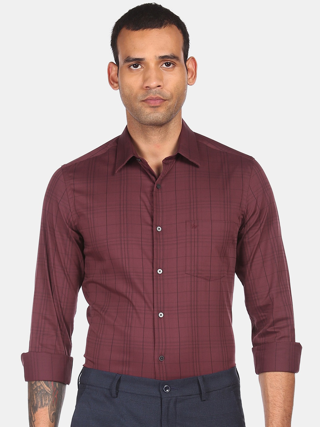 

Arrow New York Men Red Slim Fit Opaque Striped Casual Shirt