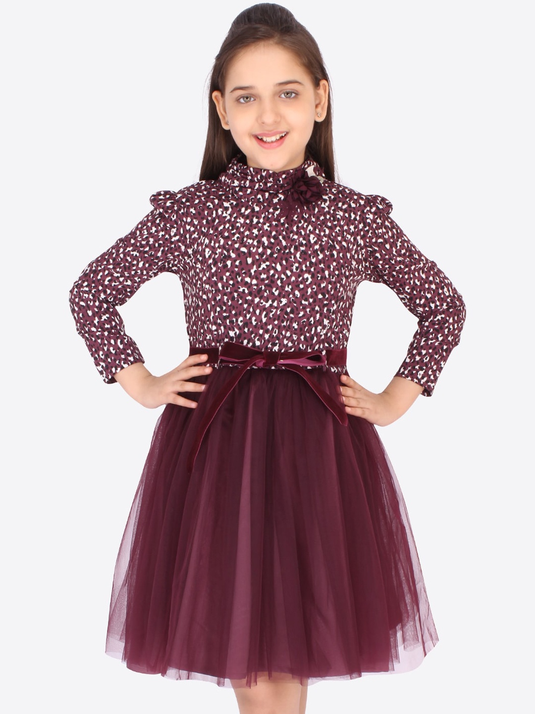 

CUTECUMBER Maroon Georgette Dress