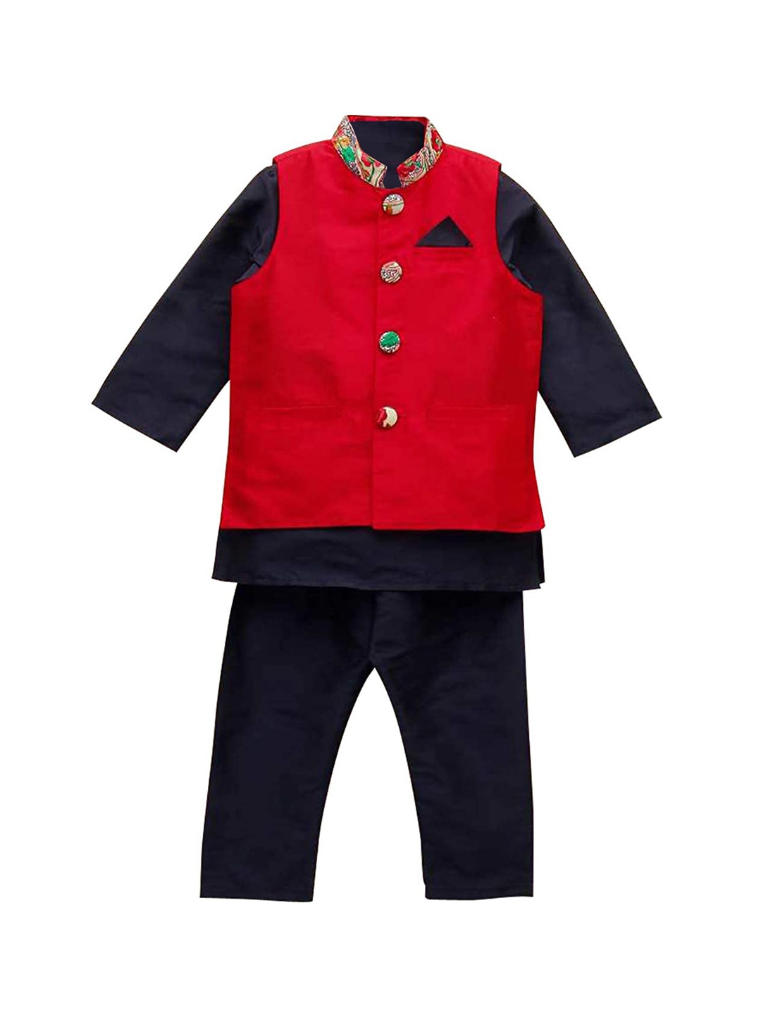 

A T U N Boys Navy Blue Regular Kurta with Pyjamas & Nehru Jacket