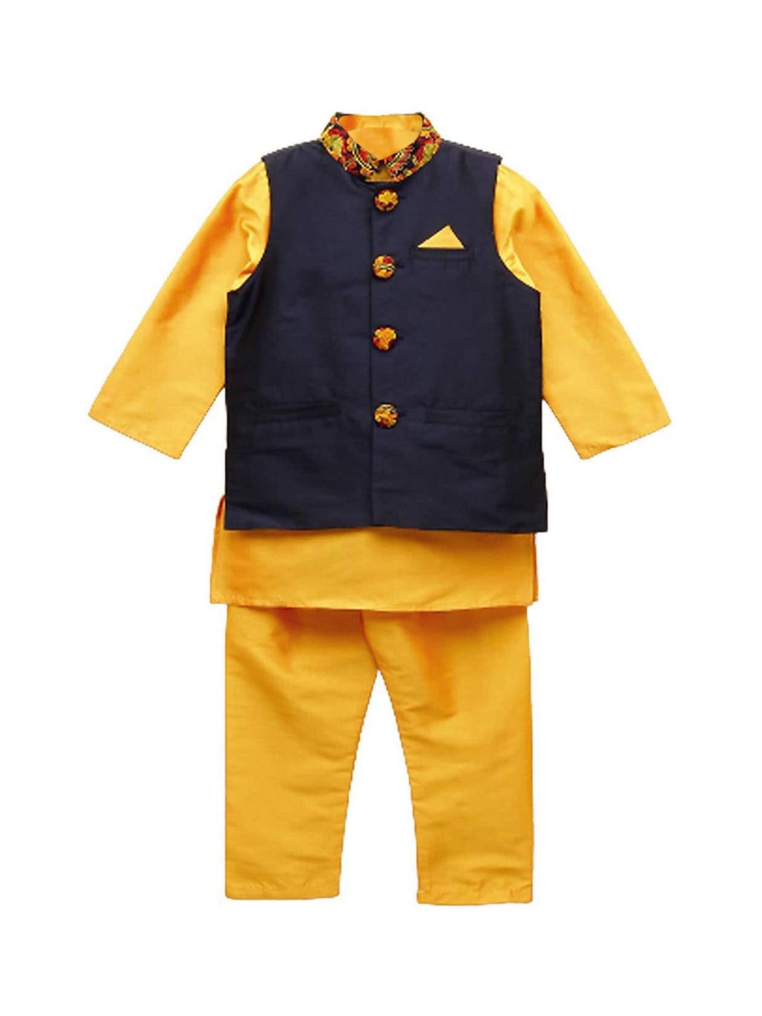 

A T U N Boys Yellow Regular Kurta with Pyjamas & Nehru Jacket