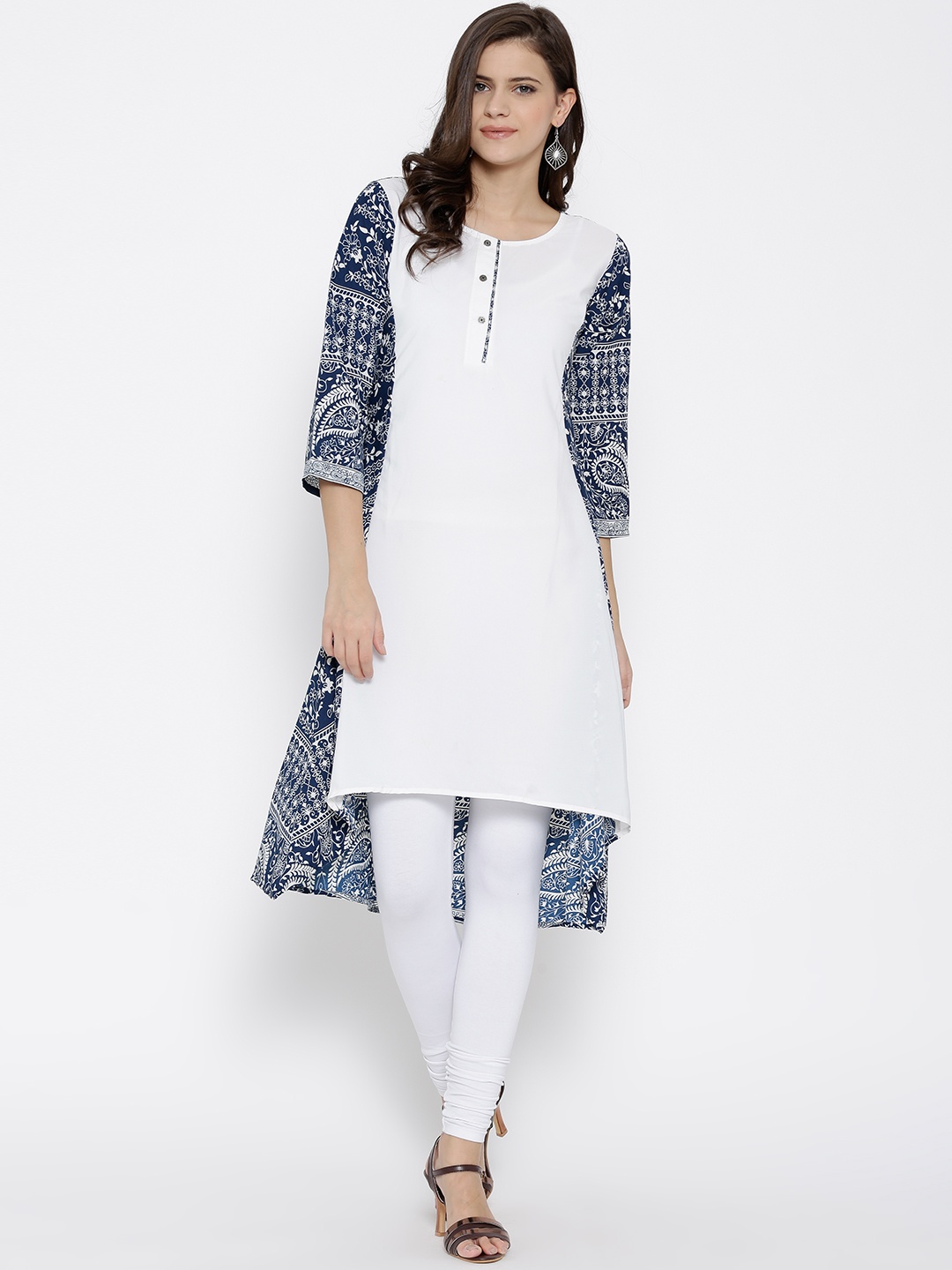 

Span Women White Printed Crepe High-Low A-Line Kurta