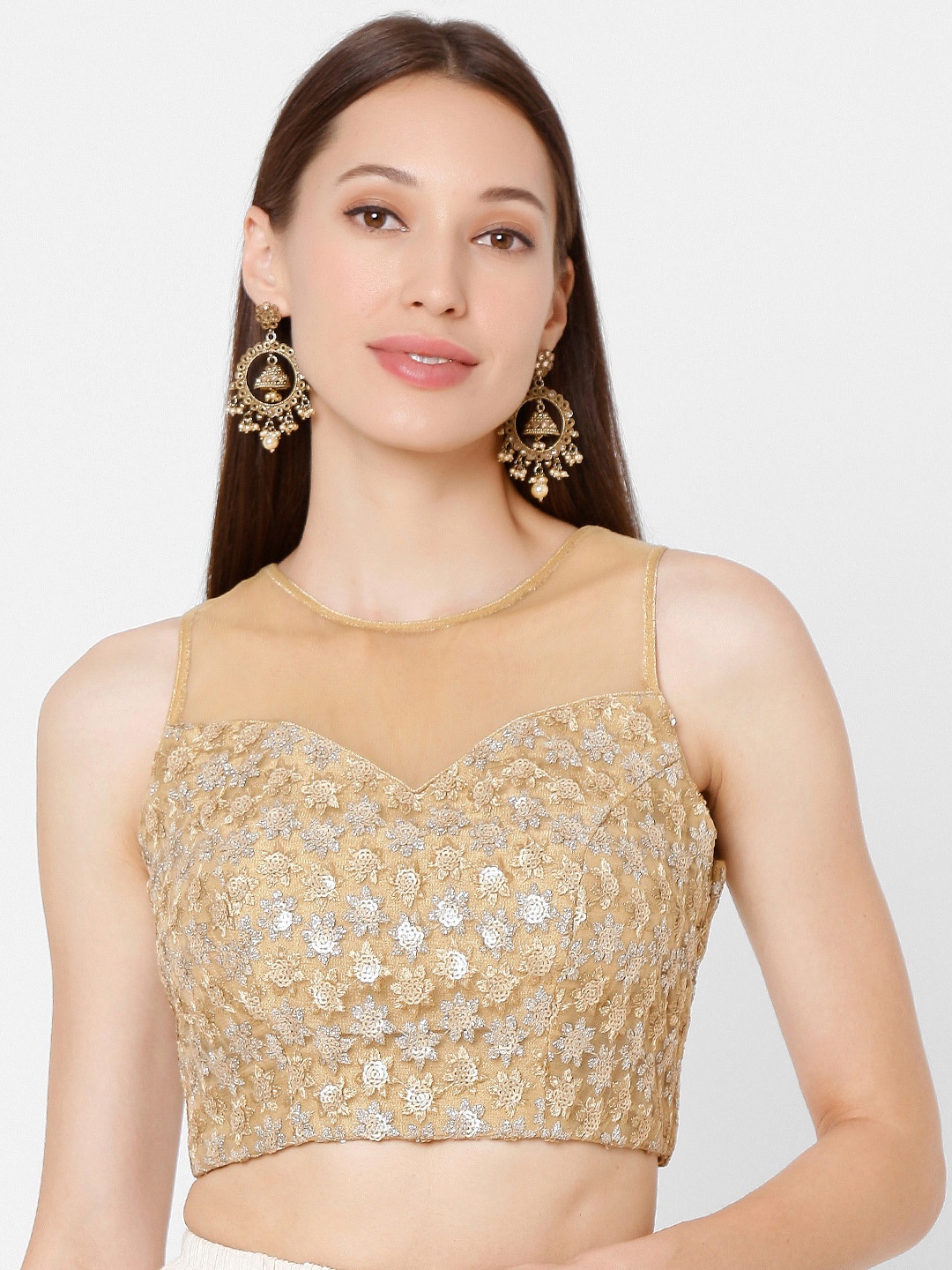 

SALWAR STUDIO Gold-Coloured Sequin-Embroidered Saree Blouse