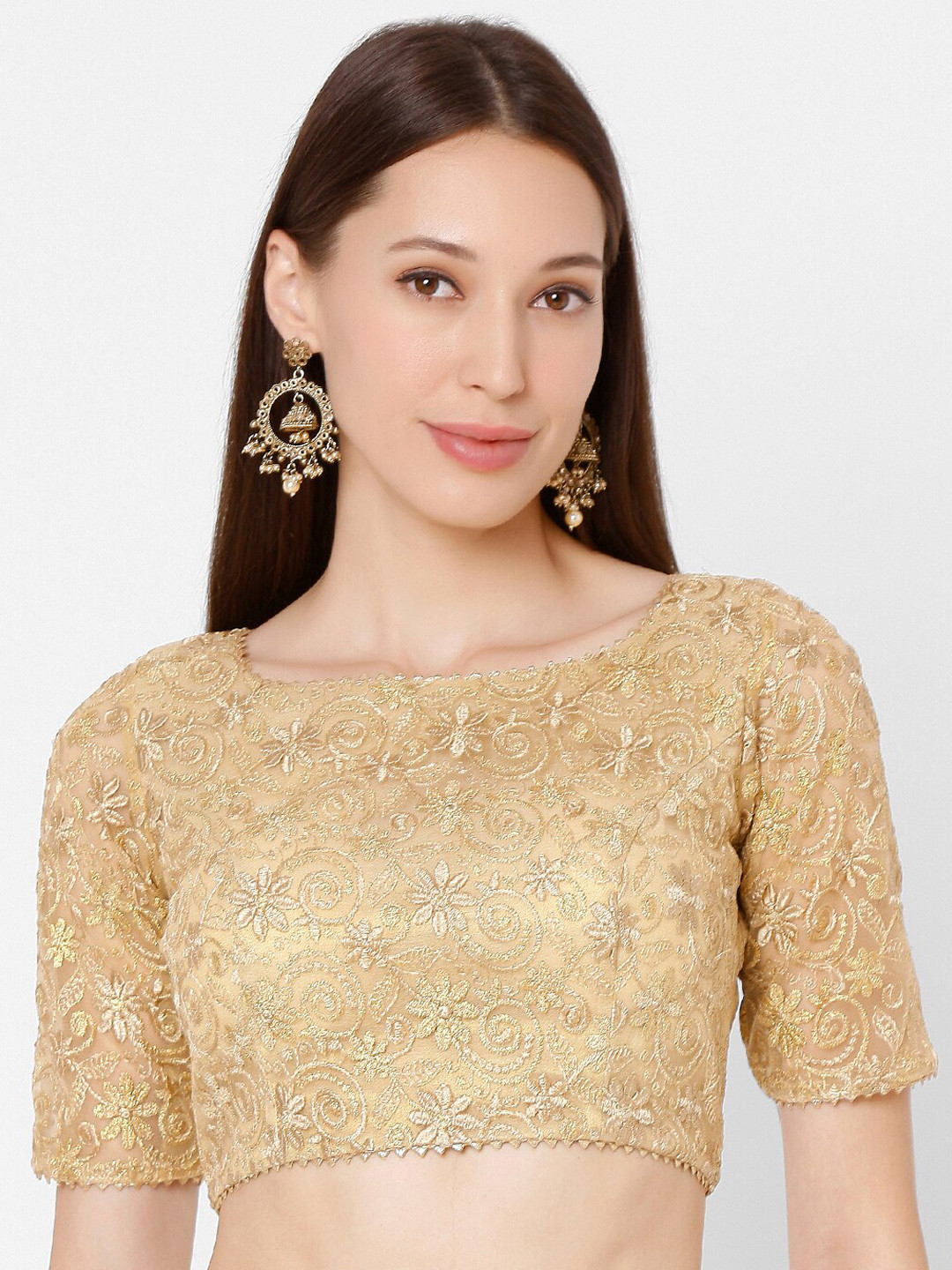 

SALWAR STUDIO Gold-Coloured Embroidered Readymade Saree Blouse