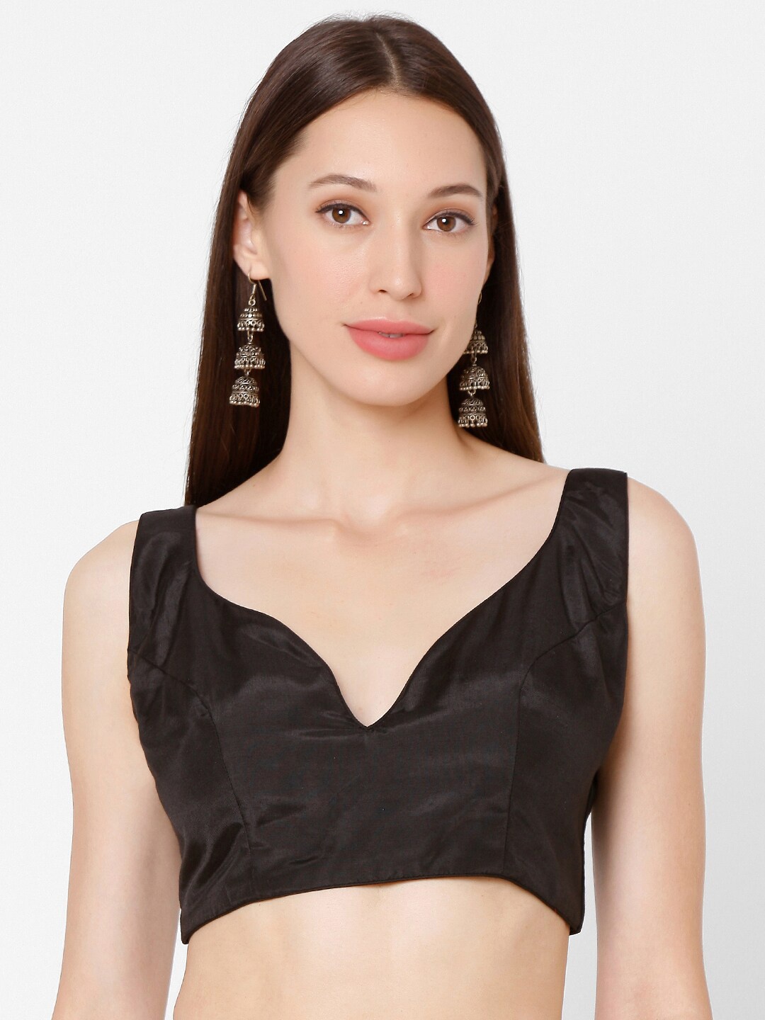 

SALWAR STUDIO Black Solid Silk Readymade Saree Blouse