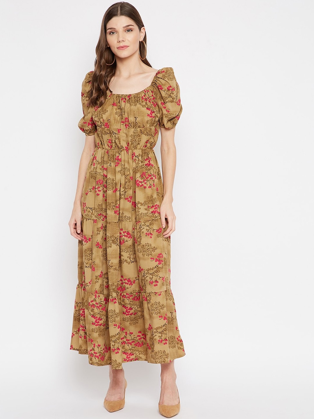 

U&F Brown Floral Crepe Maxi Dress