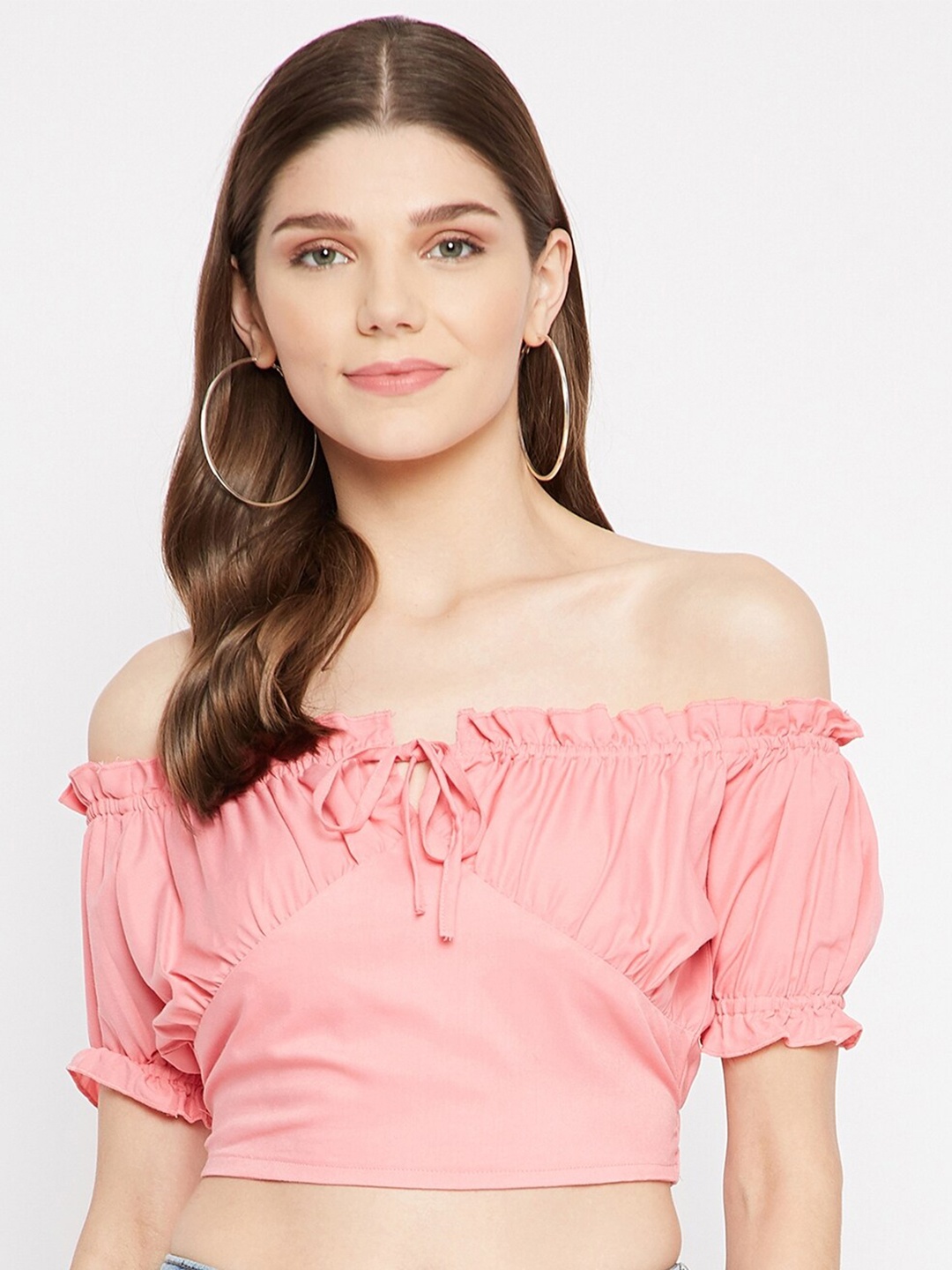 

U&F Pink Off-Shoulder Bardot Crop Top