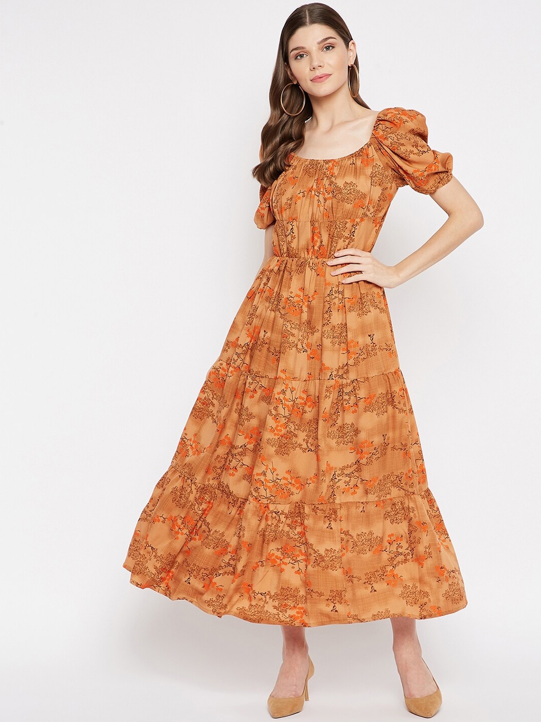 

U&F Brown Ethnic Motifs Crepe Maxi Dress