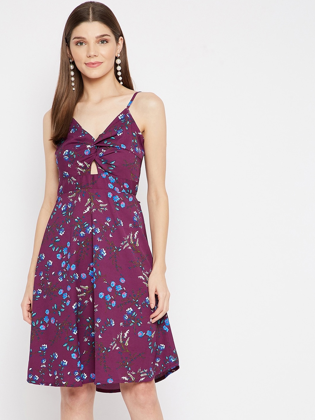 

U&F Purple & Blue Floral Crepe Dress