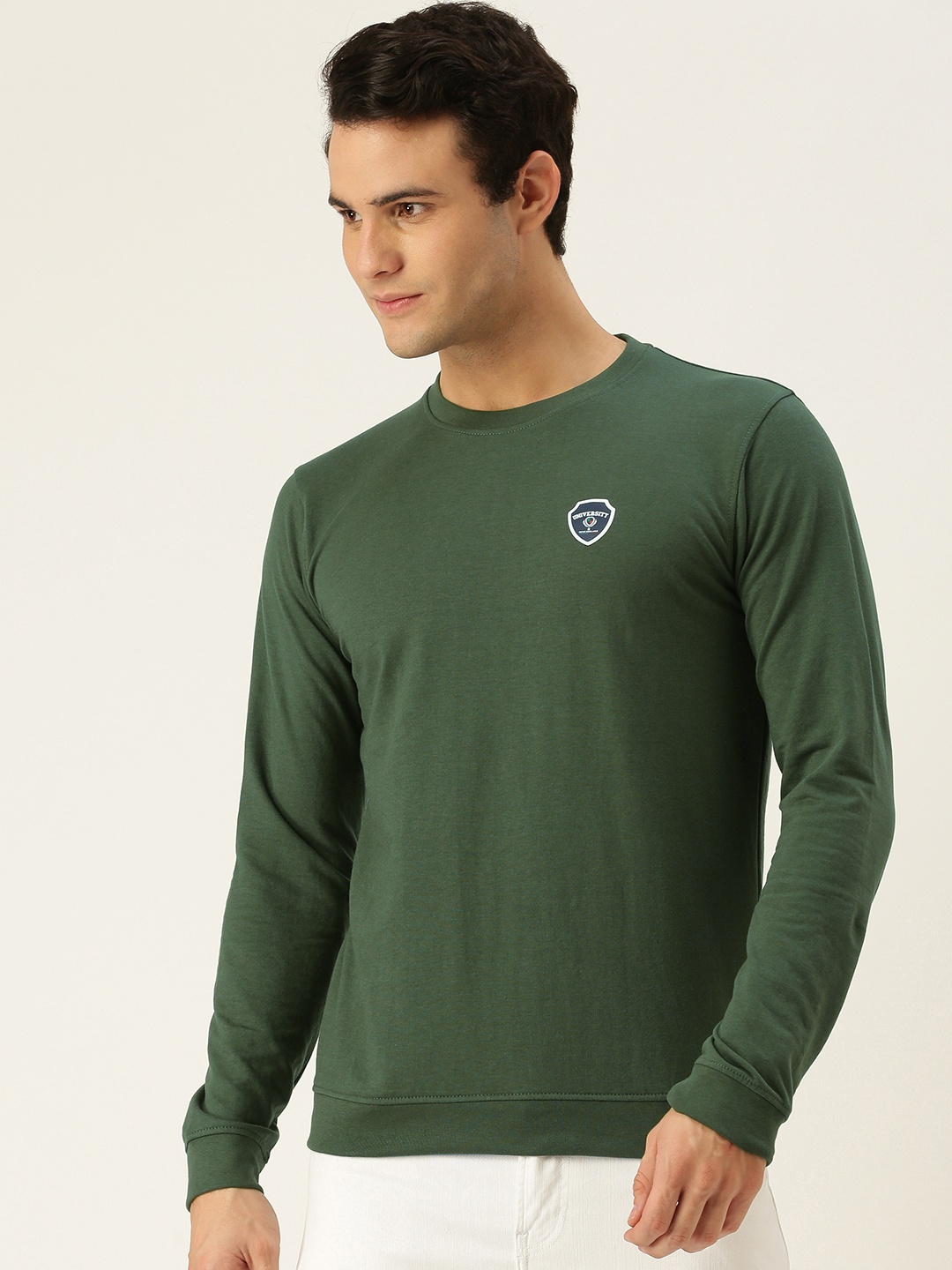

PETER ENGLAND UNIVERSITY Men Green Applique Sweatshirt