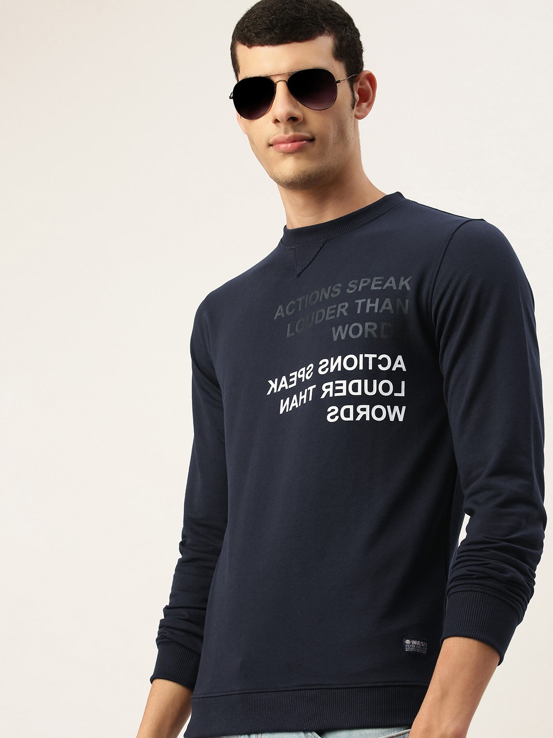 

PETER ENGLAND UNIVERSITY Men Navy Blue Typography Printed Pullover Sweatshirt