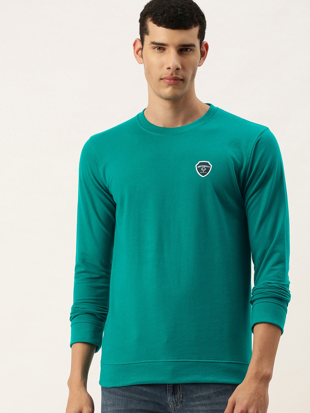 

PETER ENGLAND UNIVERSITY Men Green Brand Logo Printed AppliqueRound Neck Sweatshirt