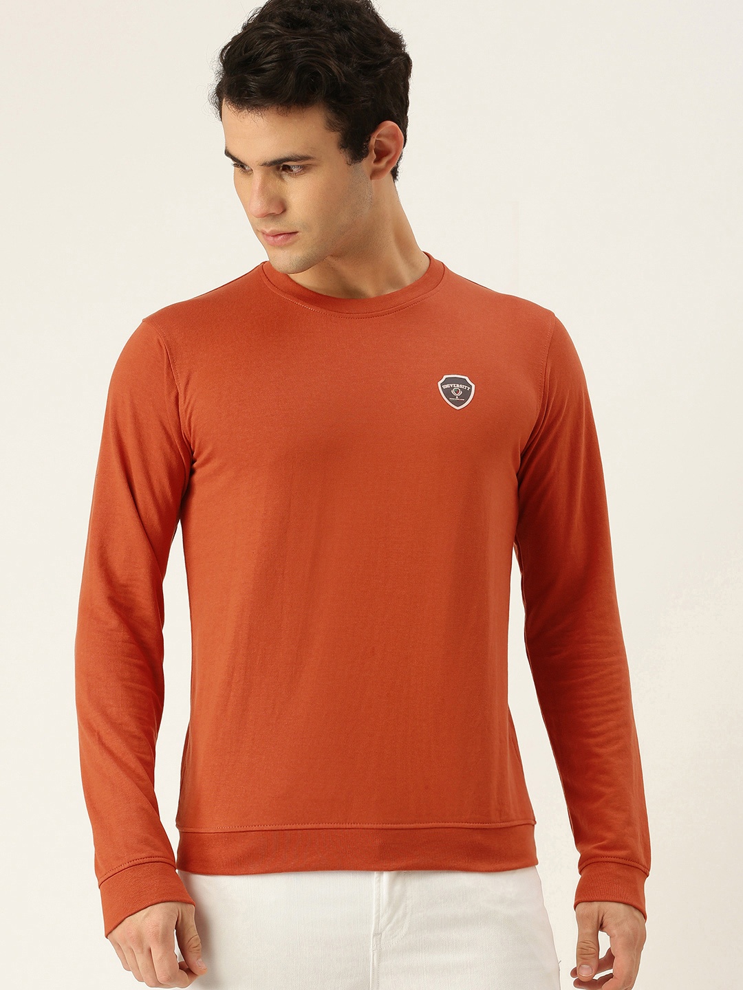 

PETER ENGLAND UNIVERSITY Men Orange Applique Sweatshirt