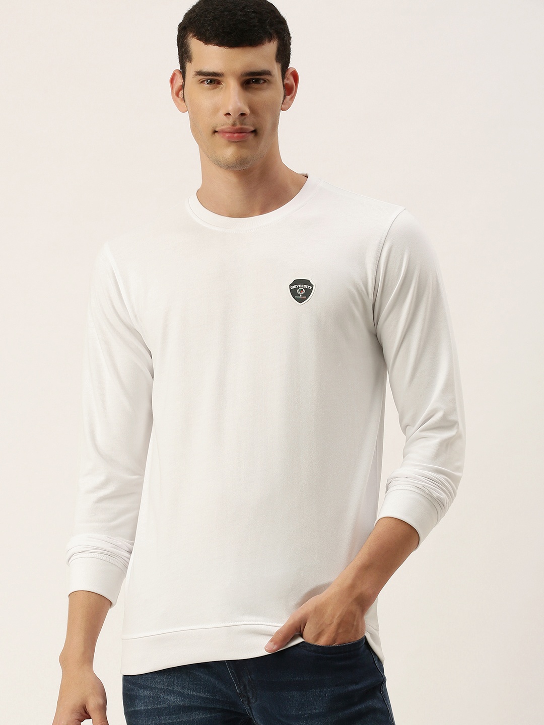 

PETER ENGLAND UNIVERSITY Men White Brand Logo Printed Applique Sweatshirt