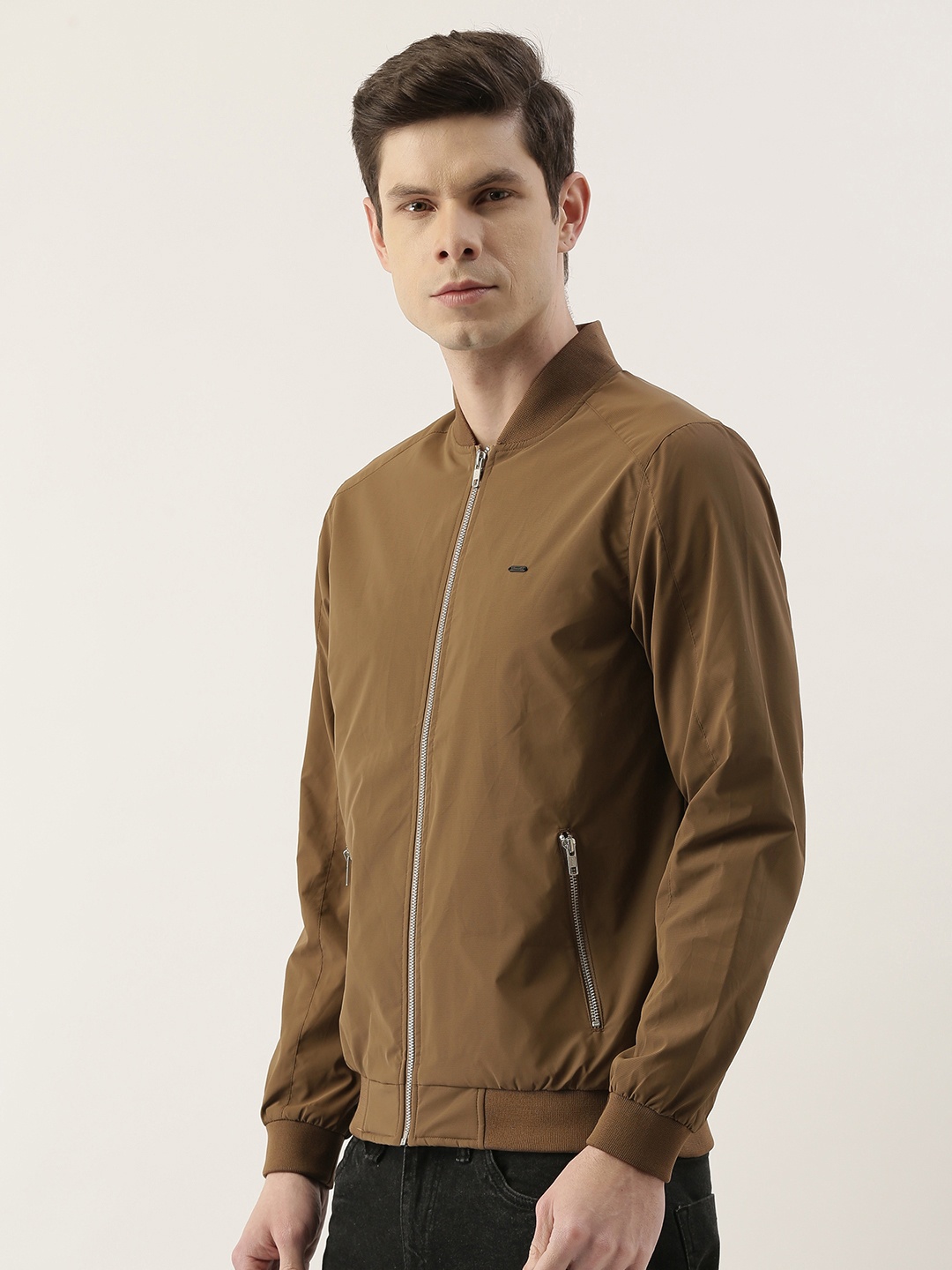 

PETER ENGLAND UNIVERSITY Men Brown Solid Bomber Jacket