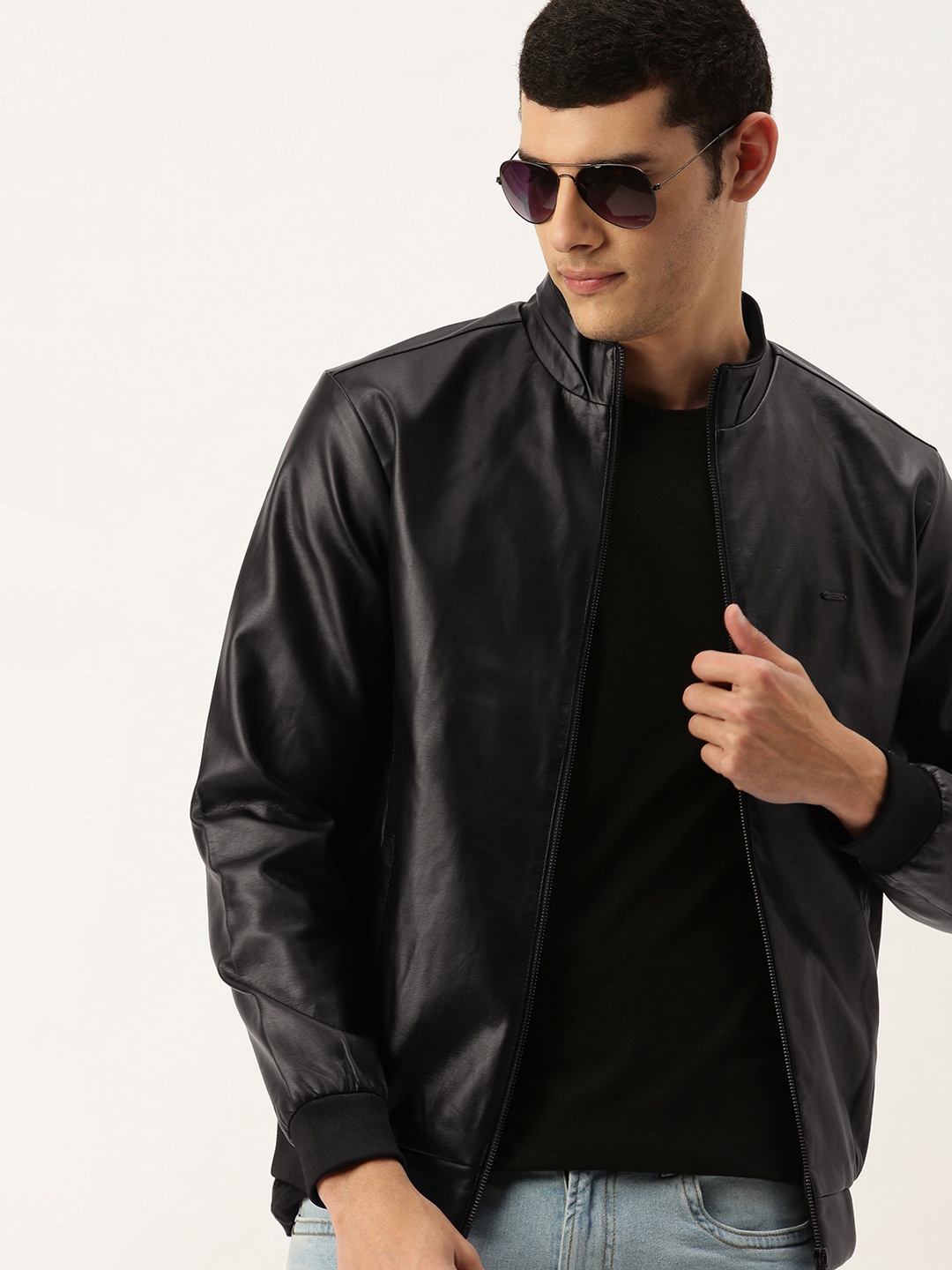 

PETER ENGLAND UNIVERSITY Men Black Biker Jacket