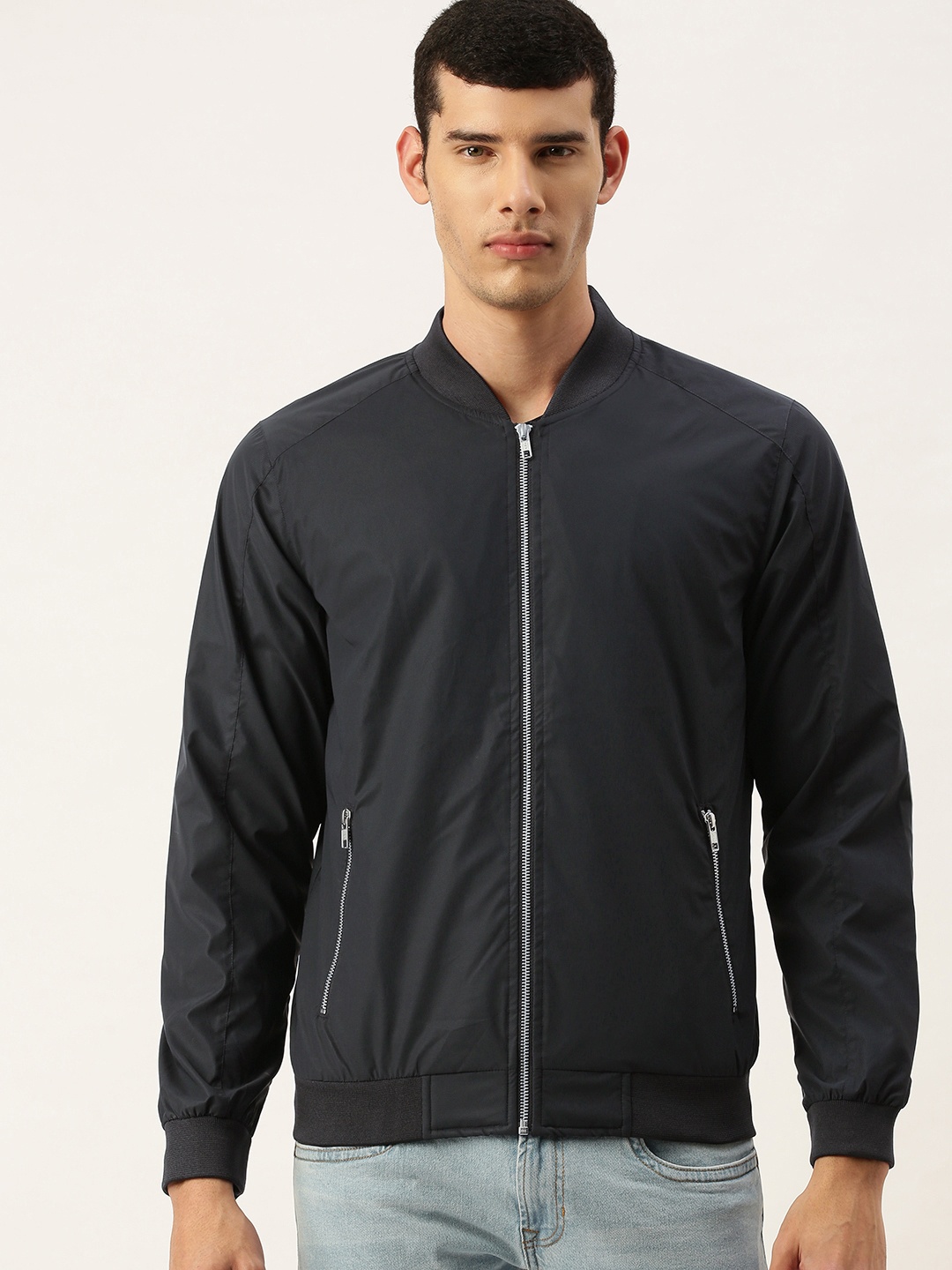 

PETER ENGLAND UNIVERSITY Men Navy Blue Bomber Jacket