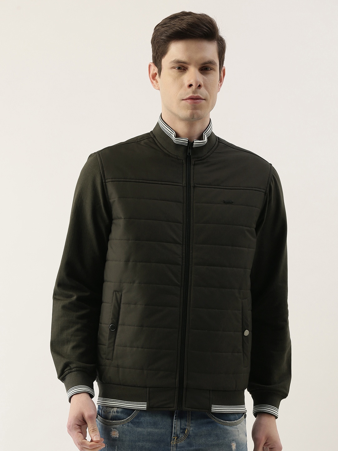 

PETER ENGLAND UNIVERSITY Men Charcoal Grey Solid Varsity Jacket