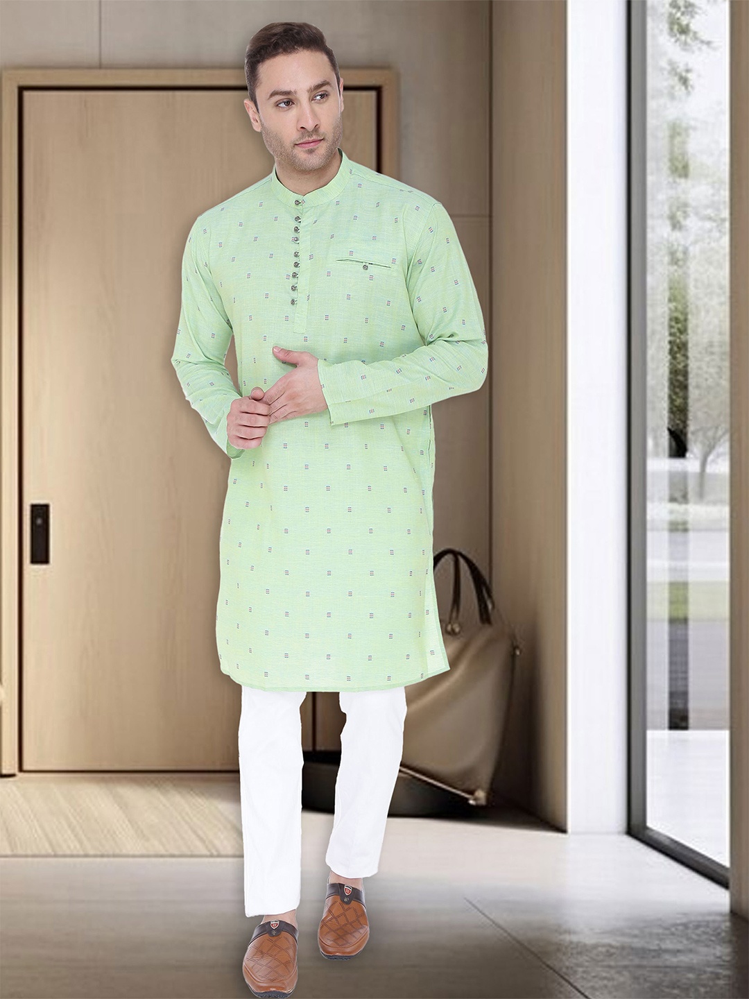 

Kuons Avenue Men Green Thread Work Kurta