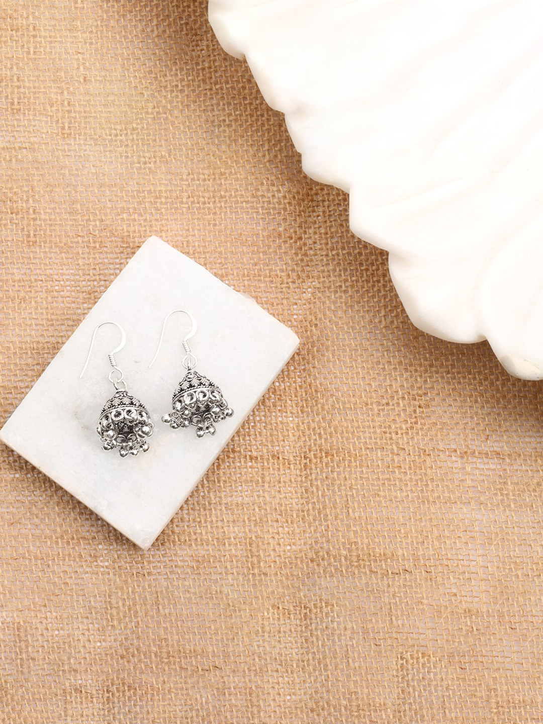 

SANGEETA BOOCHRA Silver-Toned Contemporary Jhumkas Earrings