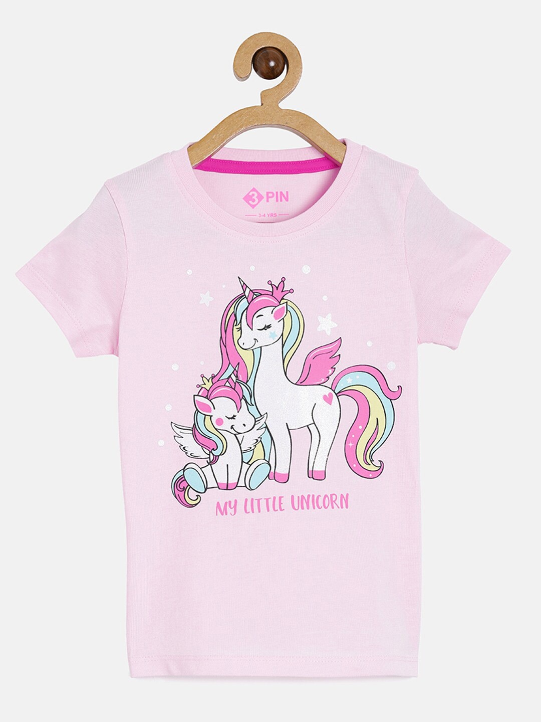 

3PIN Girls Pink Little Unicorn Printed T-shirt