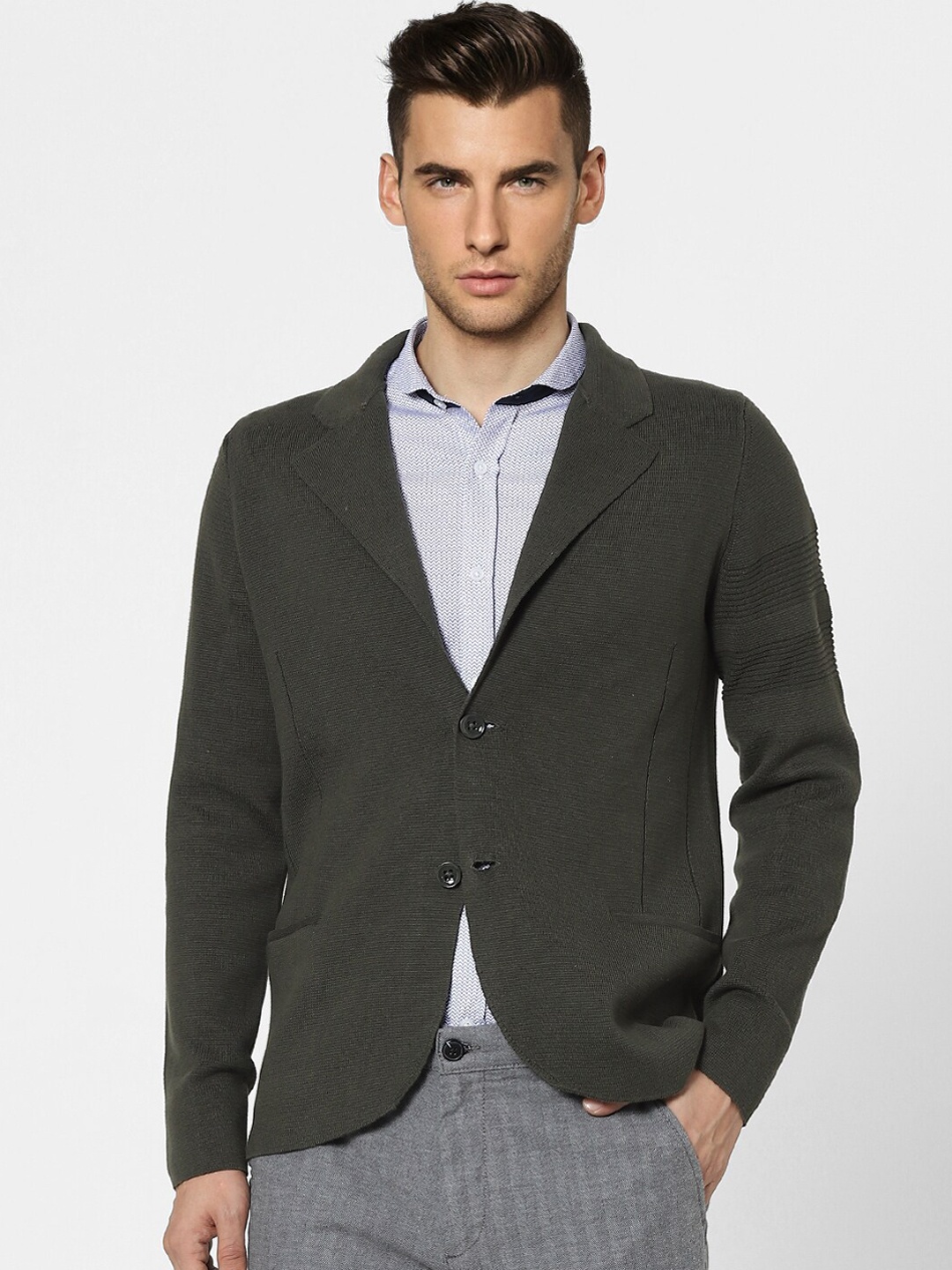 

Jack & Jones Men Green Solid Shawl Collar Blazer