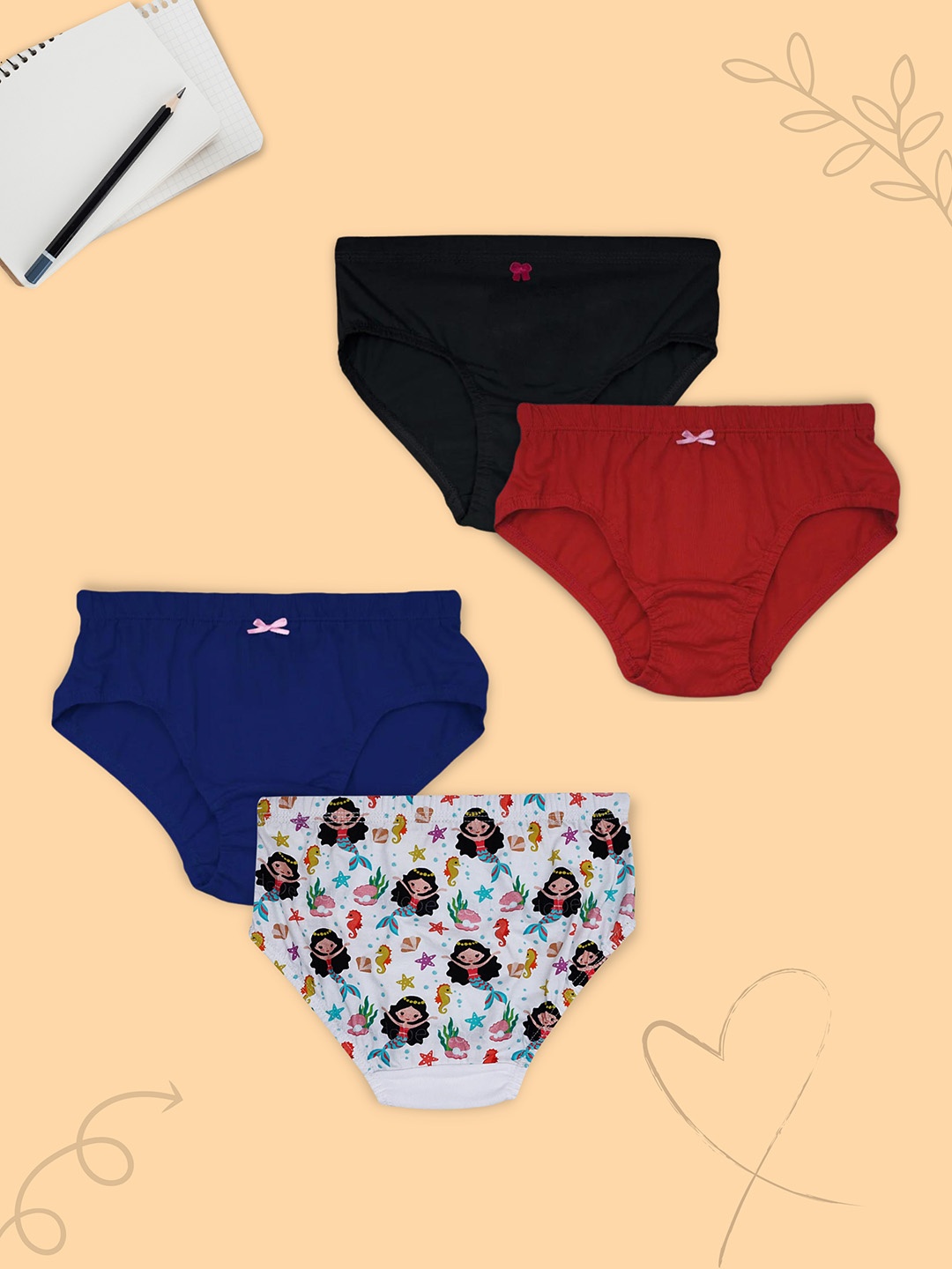 

DChica Girls Set of 4 Printed Panties, Red