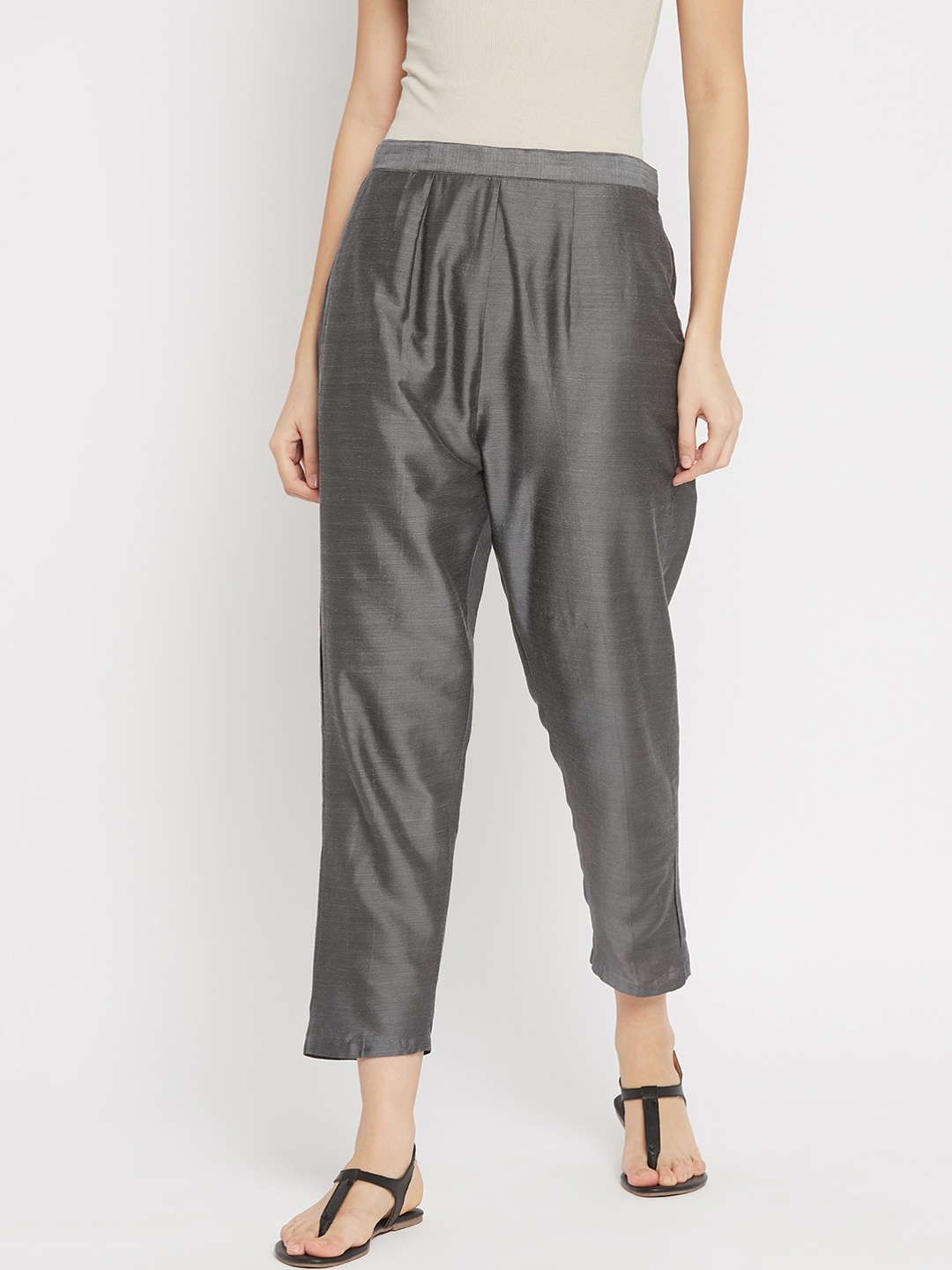 

Clora Creation Women Grey Easy Wash Pleated Ethnic Trousers