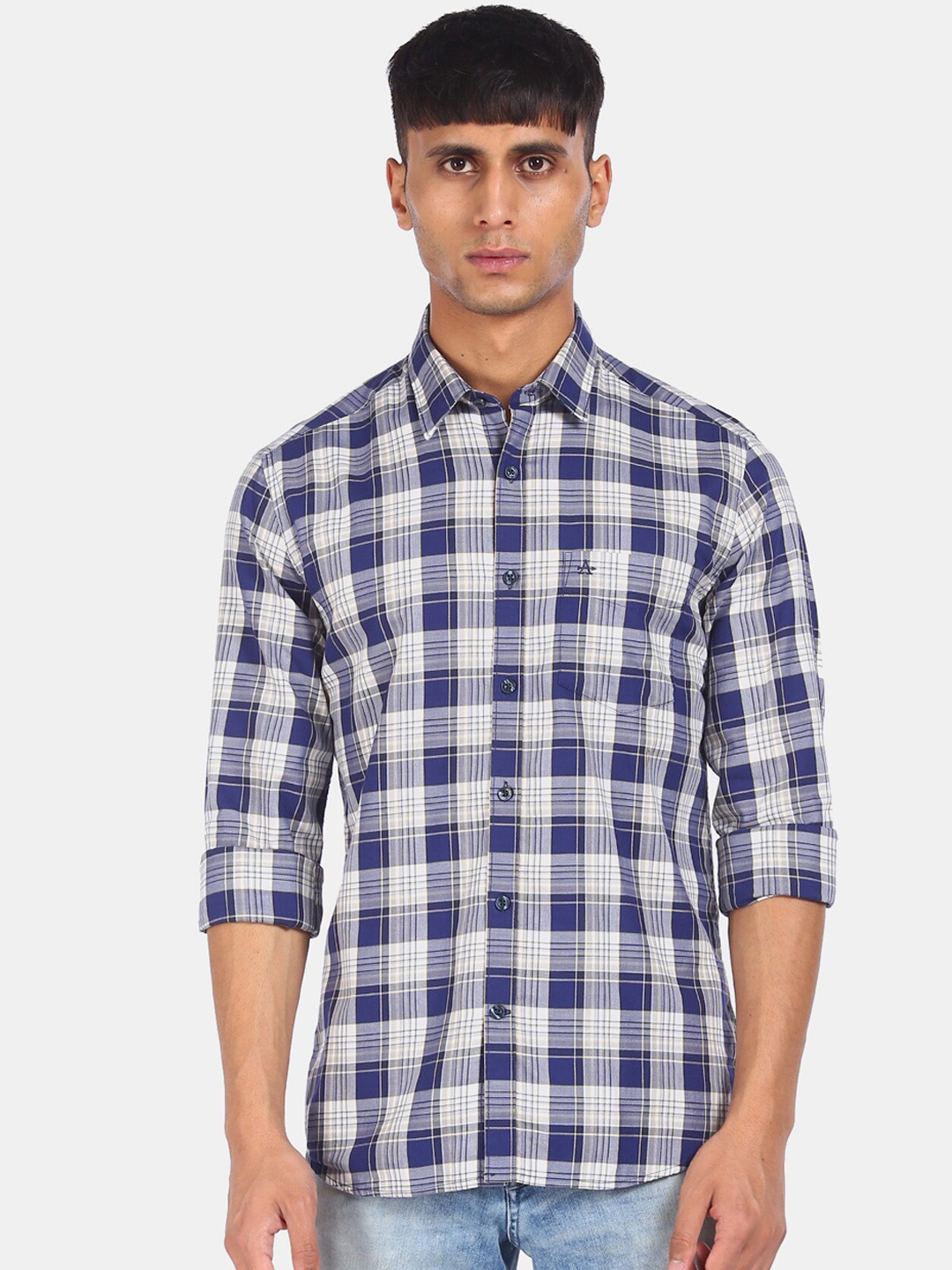 

Arrow Sport Men Blue Tartan Checks Opaque Checked Casual Shirt