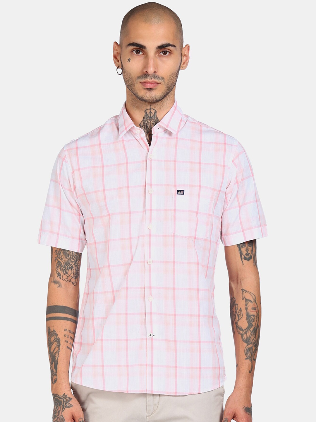 

Arrow Sport Men Pink Windowpane Checks Opaque Pure Cotton Casual Shirt