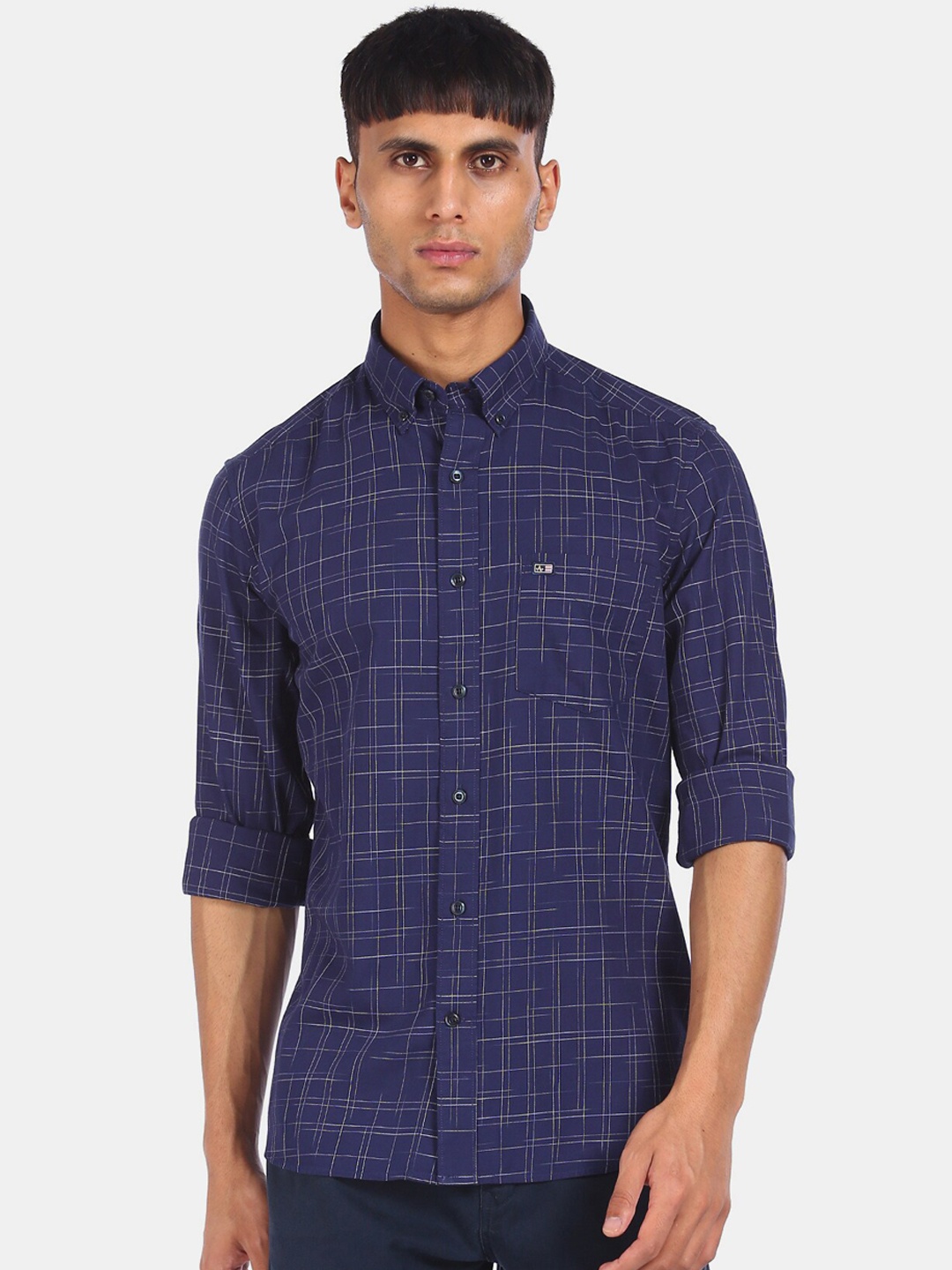 

Arrow Sport Men Blue Opaque Checked Pure Cotton Casual Shirt