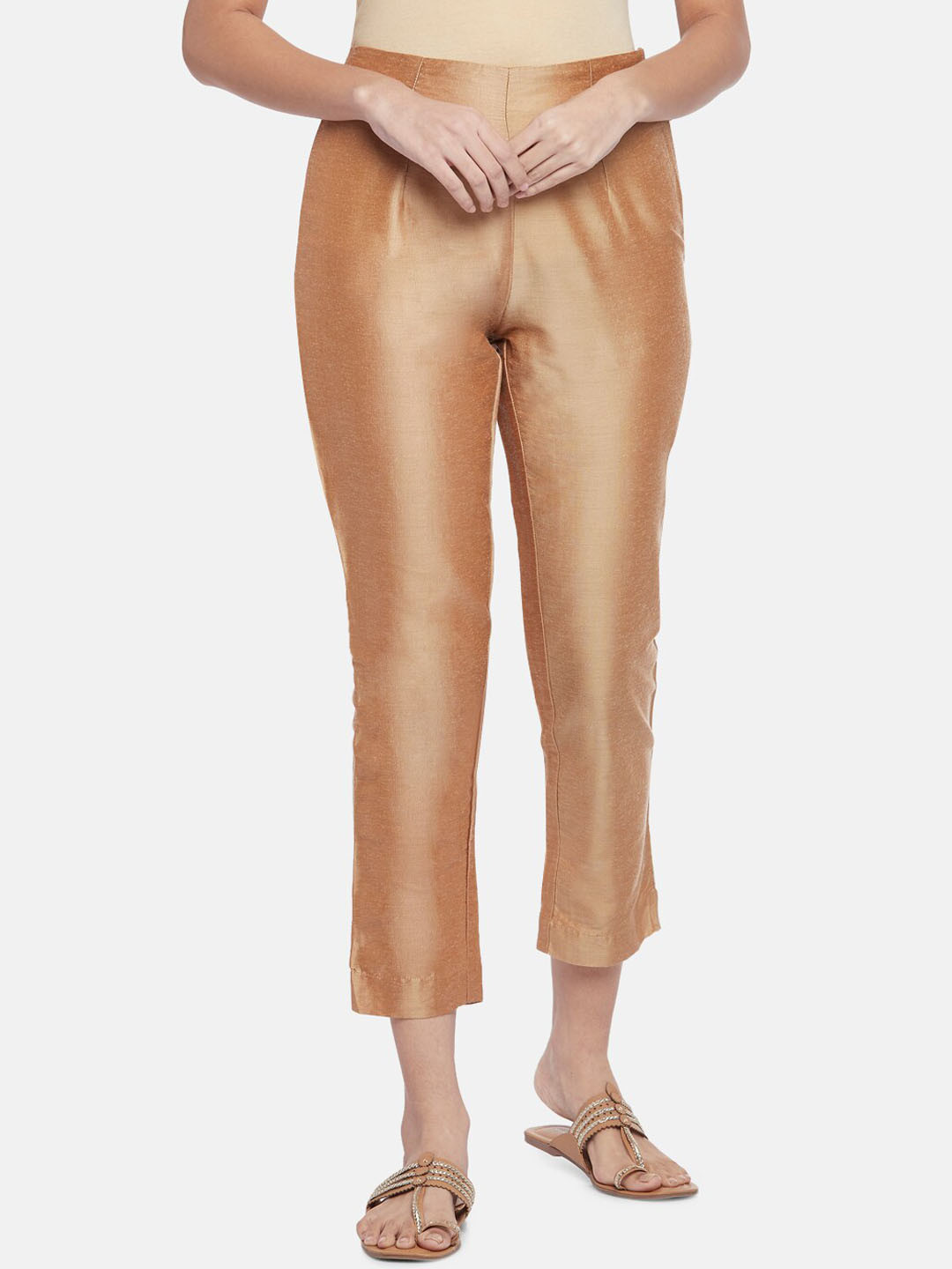 

RANGMANCH BY PANTALOONS Women Gold-Toned Pleated Culottes Trousers