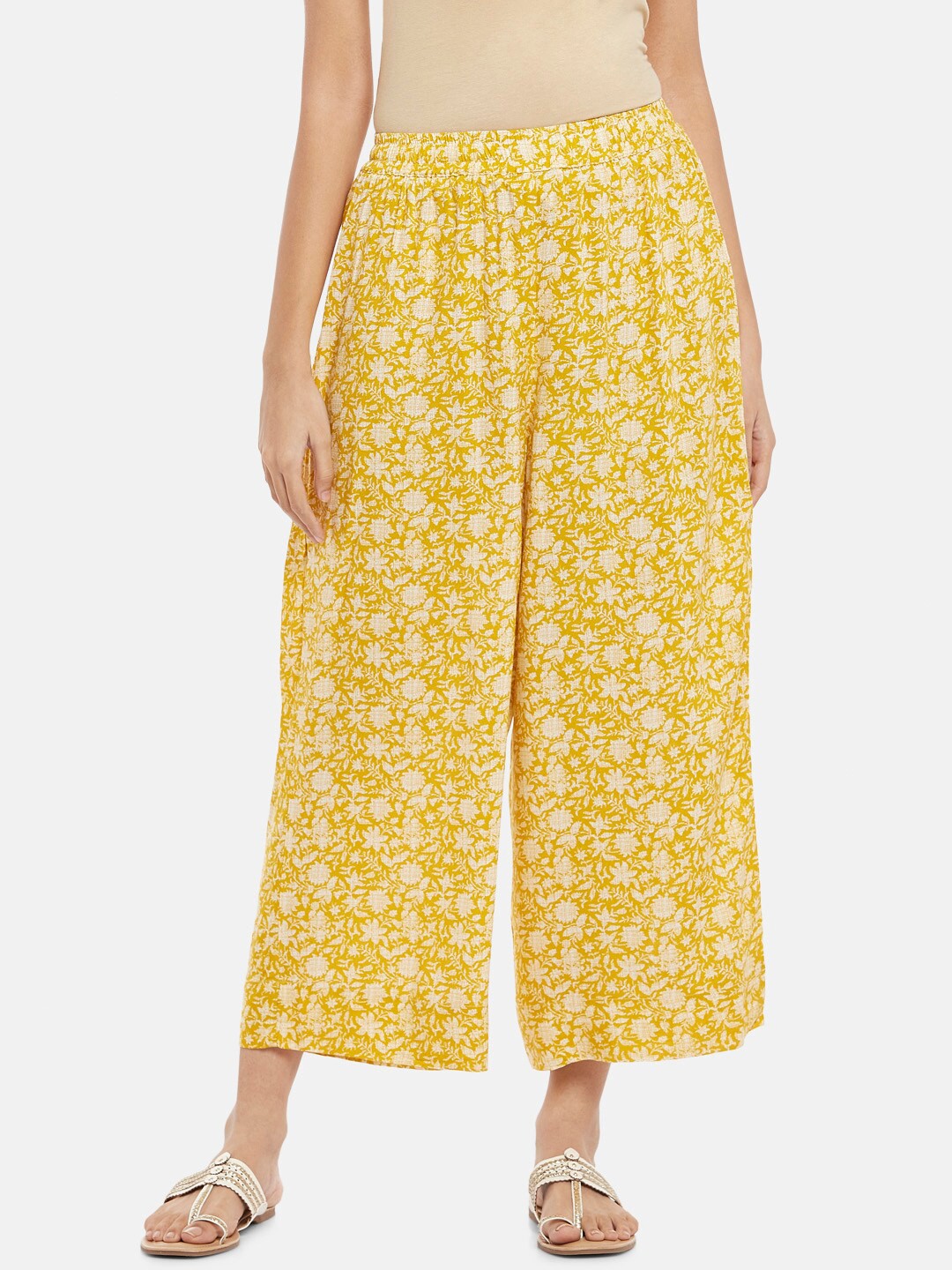 

RANGMANCH BY PANTALOONS Women Yellow & White Floral Printed Ethnic Palazzos