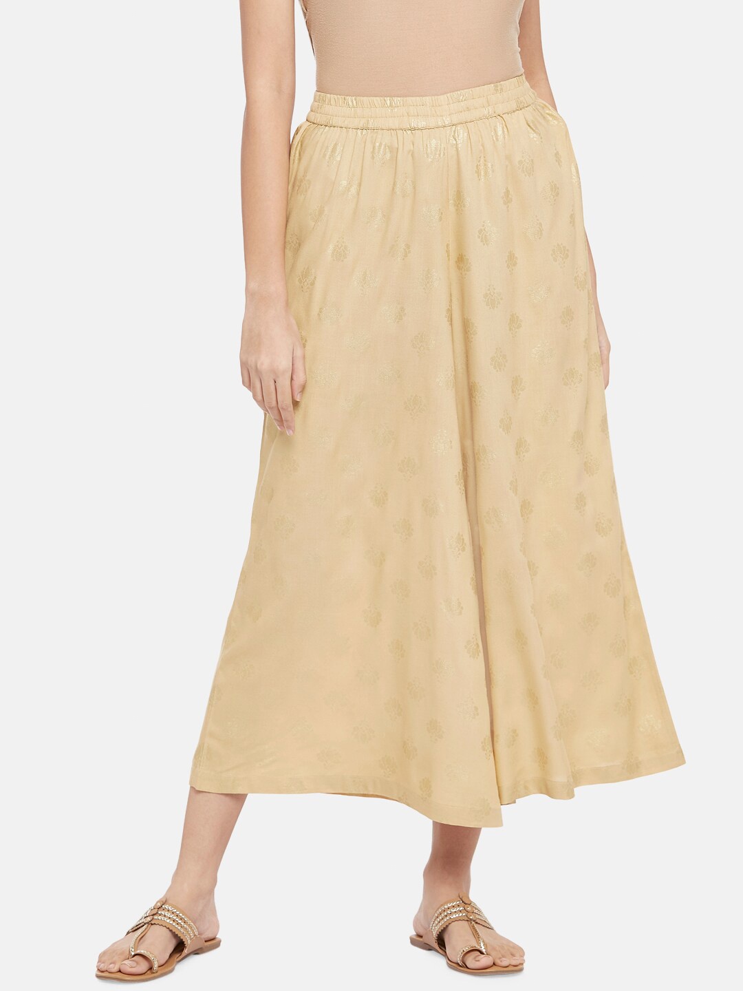 

RANGMANCH BY PANTALOONS Women Gold-Coloured Ethnic Motifs Printed Ethnic Palazzos