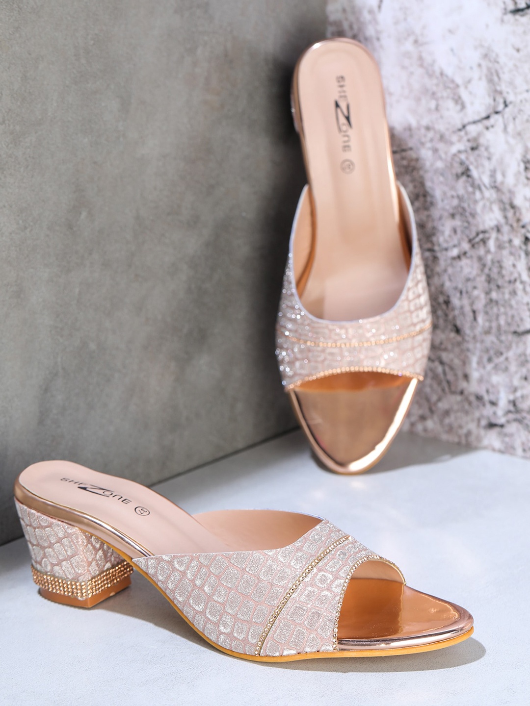 

Shezone Rose Gold Embellished Party Block Heels