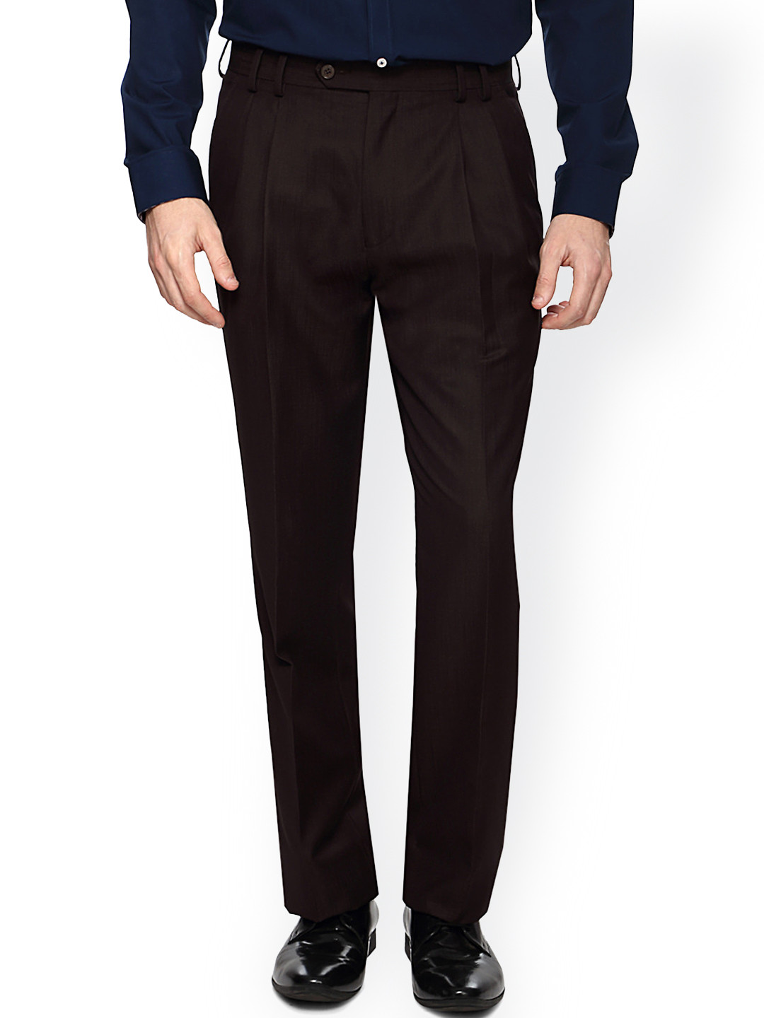 

Van Heusen Men Brown Solid Pleated Trousers