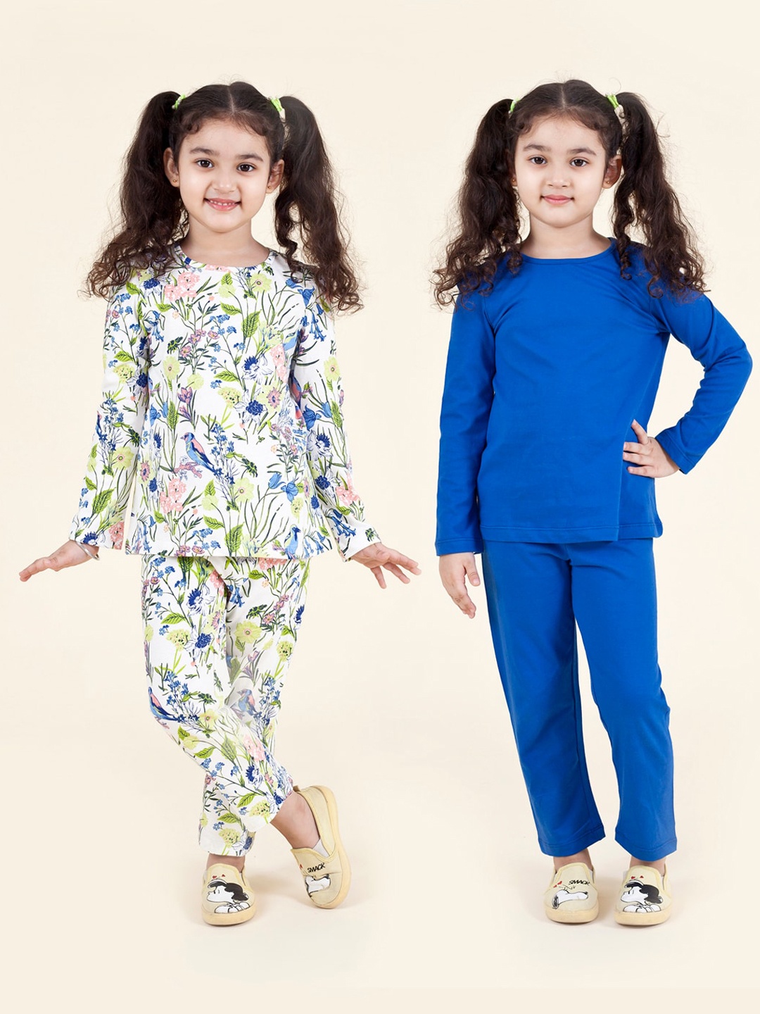 

pspeaches Girls Multicoloured & Blue Pack Of 2 Printed Night Suit, Multi