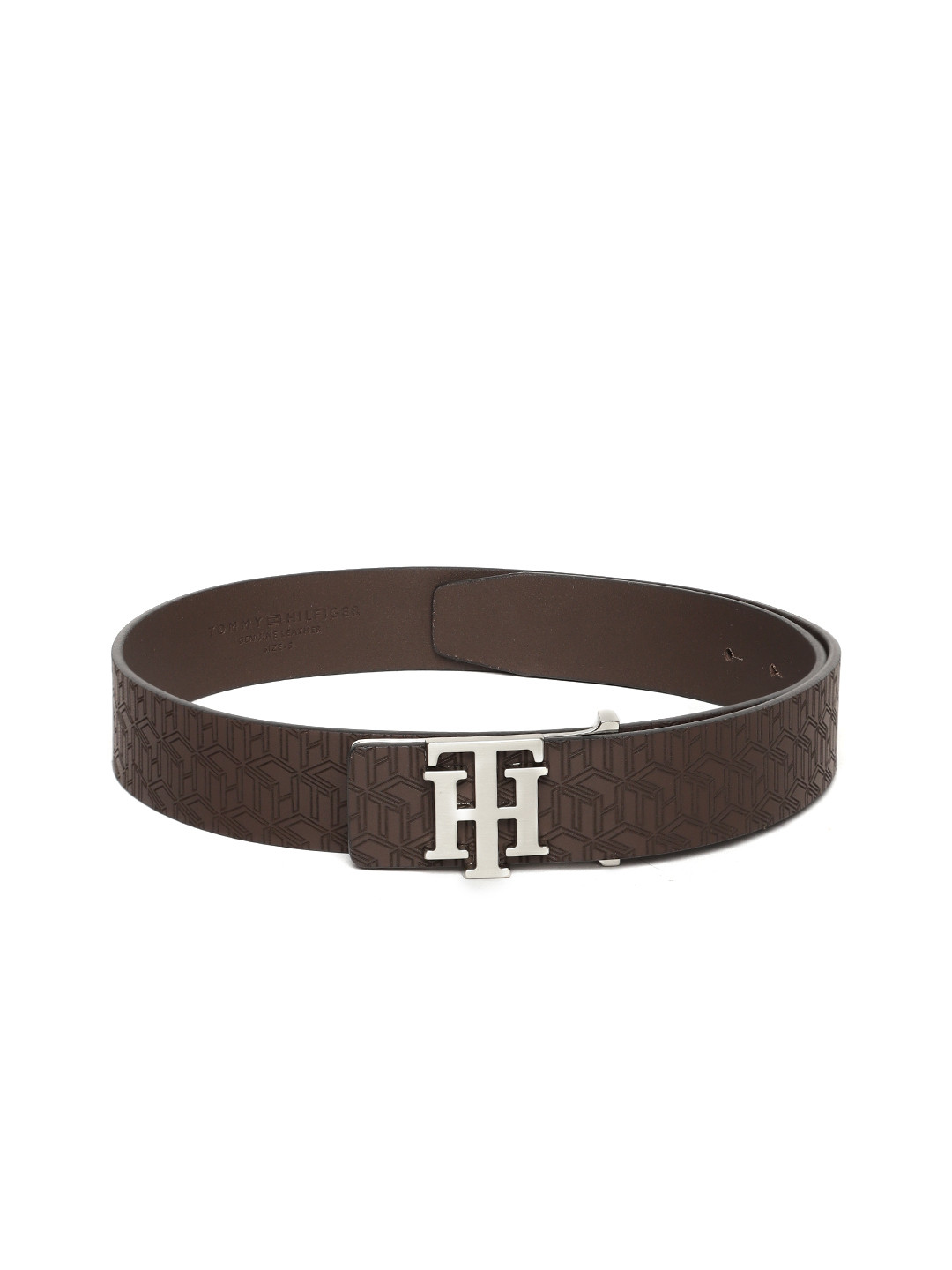 

Tommy Hilfiger Men Coffee Brown Brand Logo Textured Leather Belt