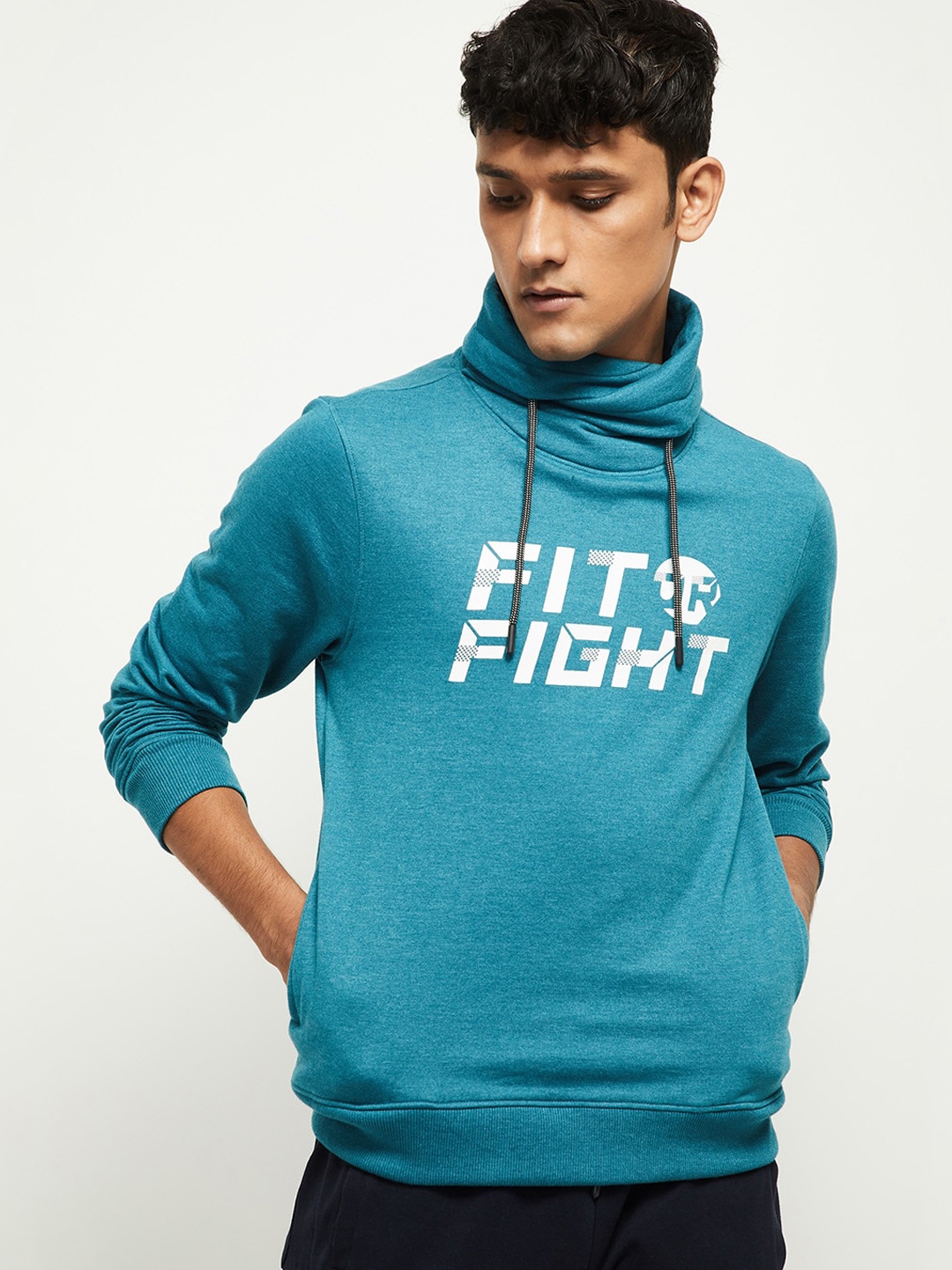 

max Men Teal Blue Printed Sweatshirt