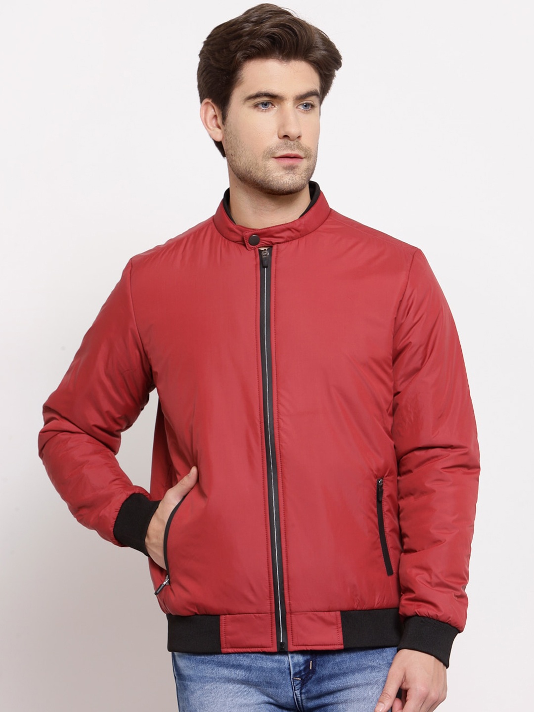 

Style Quotient Men Burgundy Lightweight Bomber Jacket