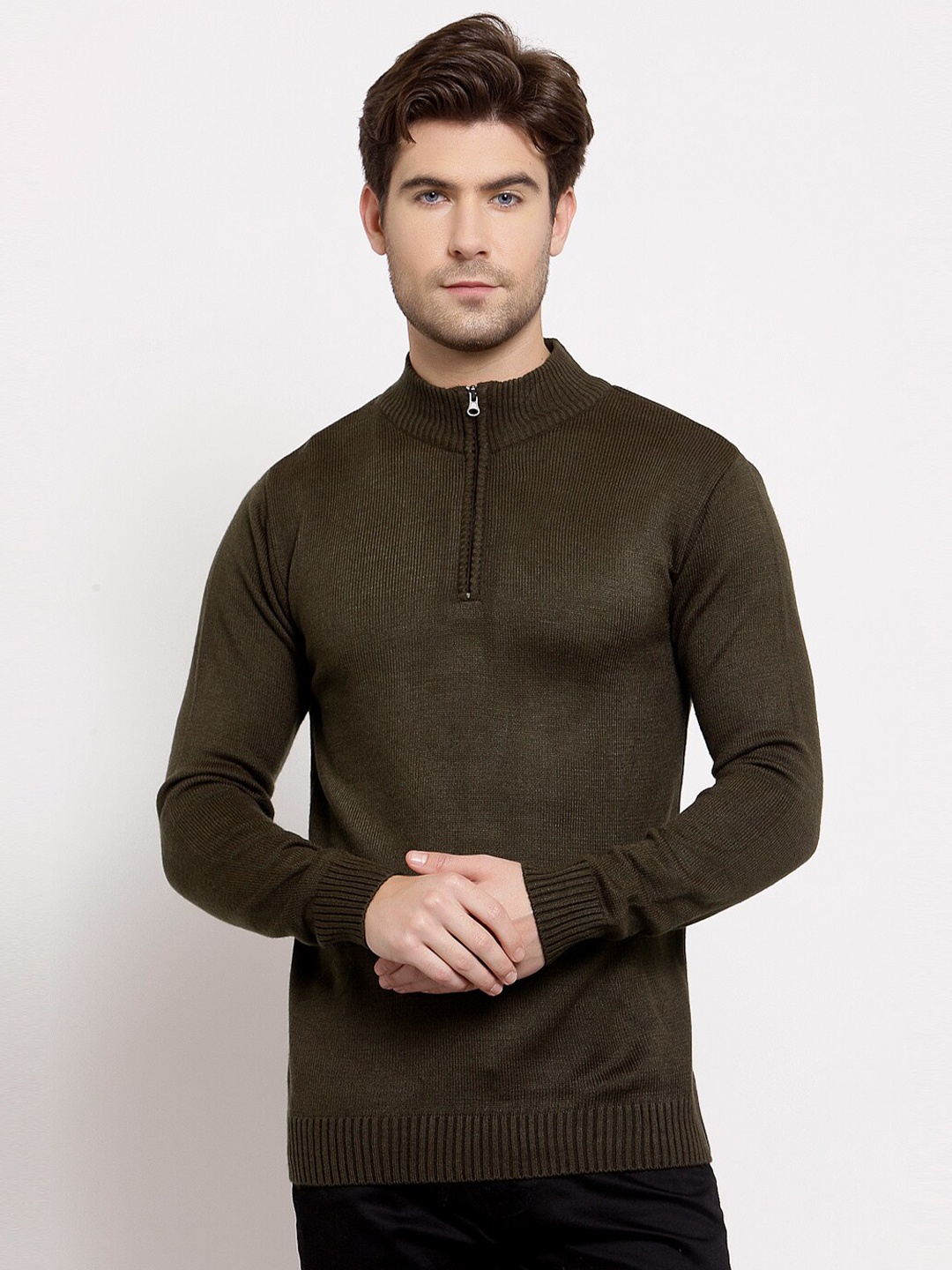 

Style Quotient Men Olive Green Pullover