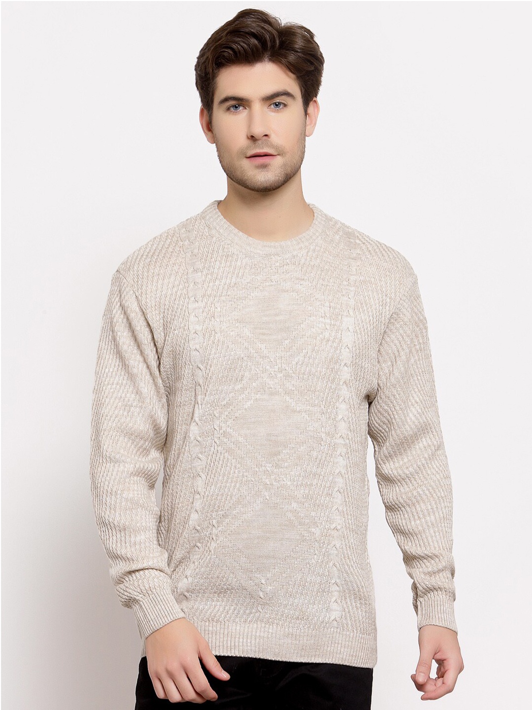 

Style Quotient Men Off White Cable Knit Pullover