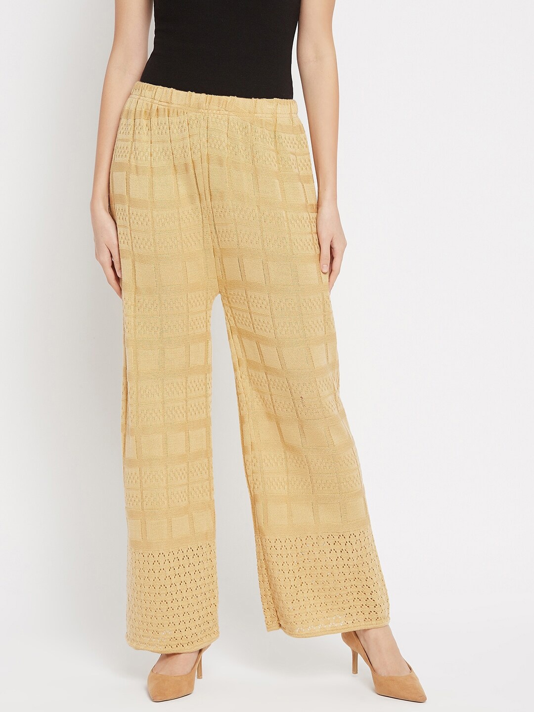 

Clora Creation Women Beige Geometric Self Design Woolen Straight Palazzos