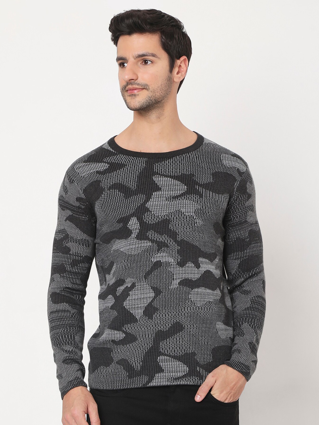 

Mufti Men Grey Printed Pullover