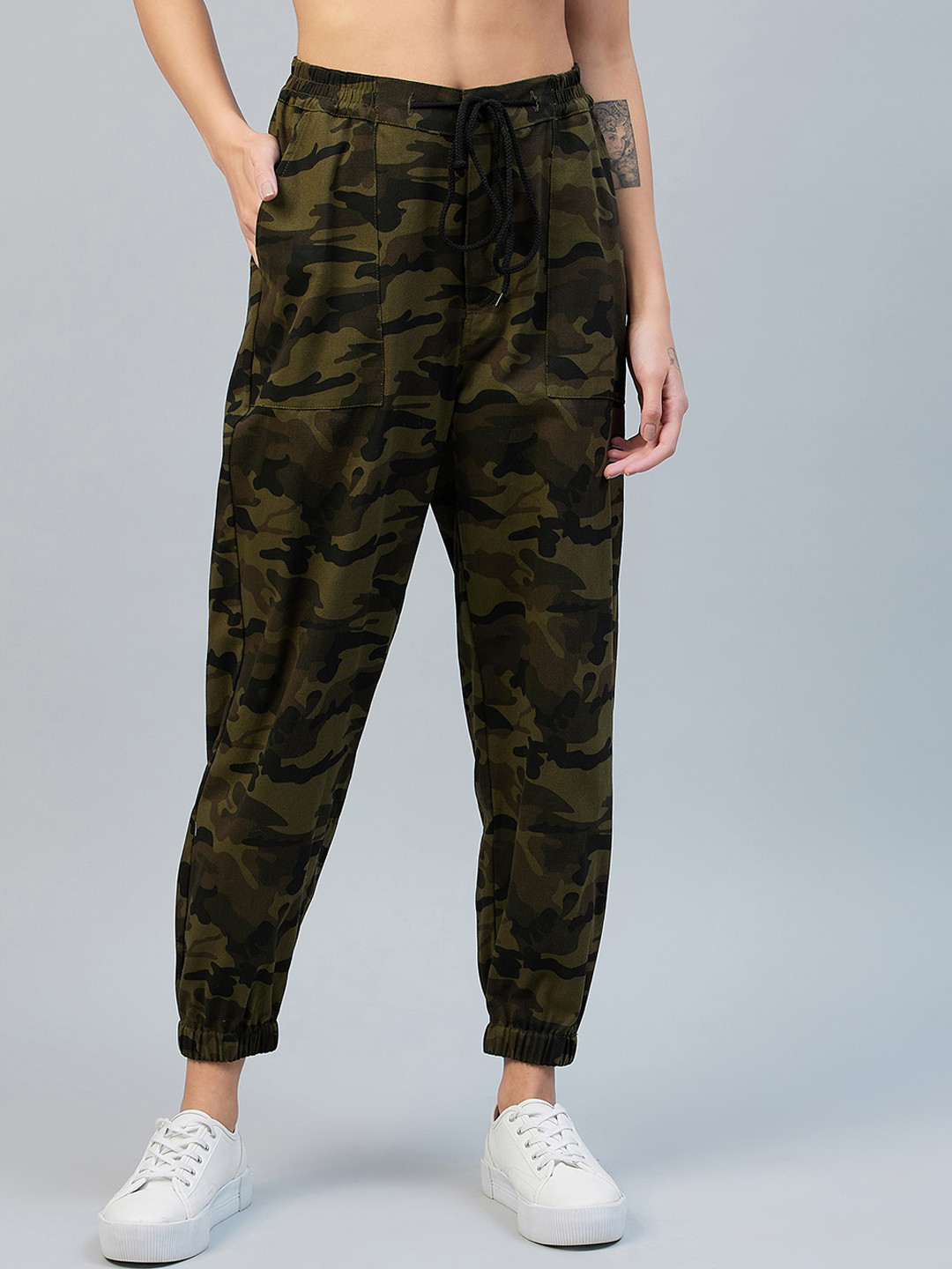 

StyleStone Women Green Camouflage Printed Easy Wash Joggers Trousers